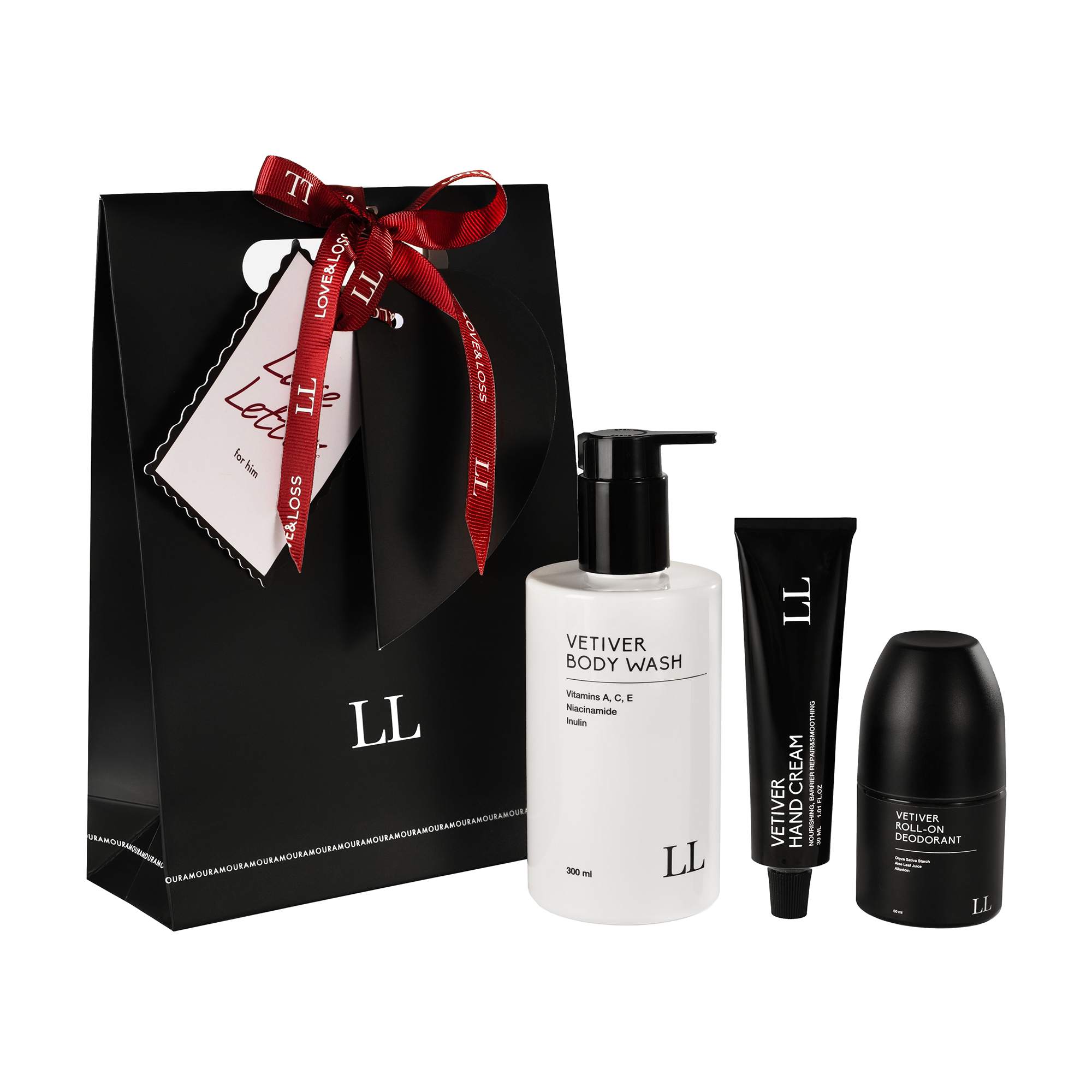 Уцінка! Подарунковий набір Love & Loss Vetiver Love Letter (гель для душу, 300 мл + дезодорант, 50 мл + крем для рук, 30 мл)
Уцінка! Подарунковий набір Love & Loss Vetiver Love Letter (гель для душу, 300 мл + дезодорант, 50 мл + крем для рук, 30 мл)