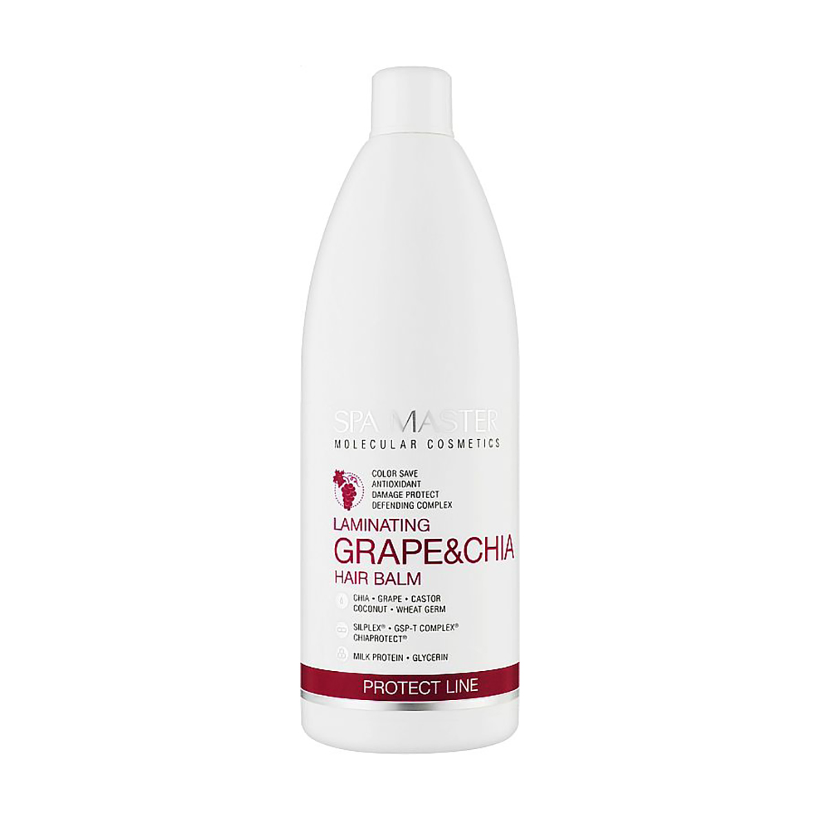 Ламінувальний бальзам Spa Master Protect Line Laminating Grape & Chia Hair Balm для захисту кольору волосся, з виноградом та чіа, 970 мл
Ламінувальний бальзам Spa Master Protect Line Laminating Grape & Chia Hair Balm для захисту кольору волосся, з виноградом та чіа, 970 мл