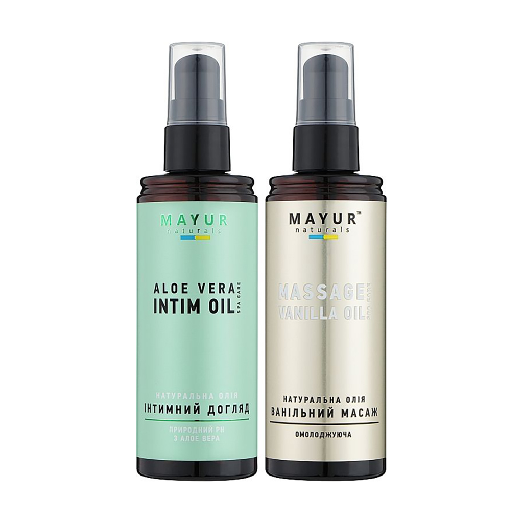 Уцінка! Подарунковий набір для тіла Mayur (олія для масажу, 120 мл + інтимна олія, 120 мл)
Уцінка! Подарунковий набір для тіла Mayur (олія для масажу, 120 мл + інтимна олія, 120 мл)