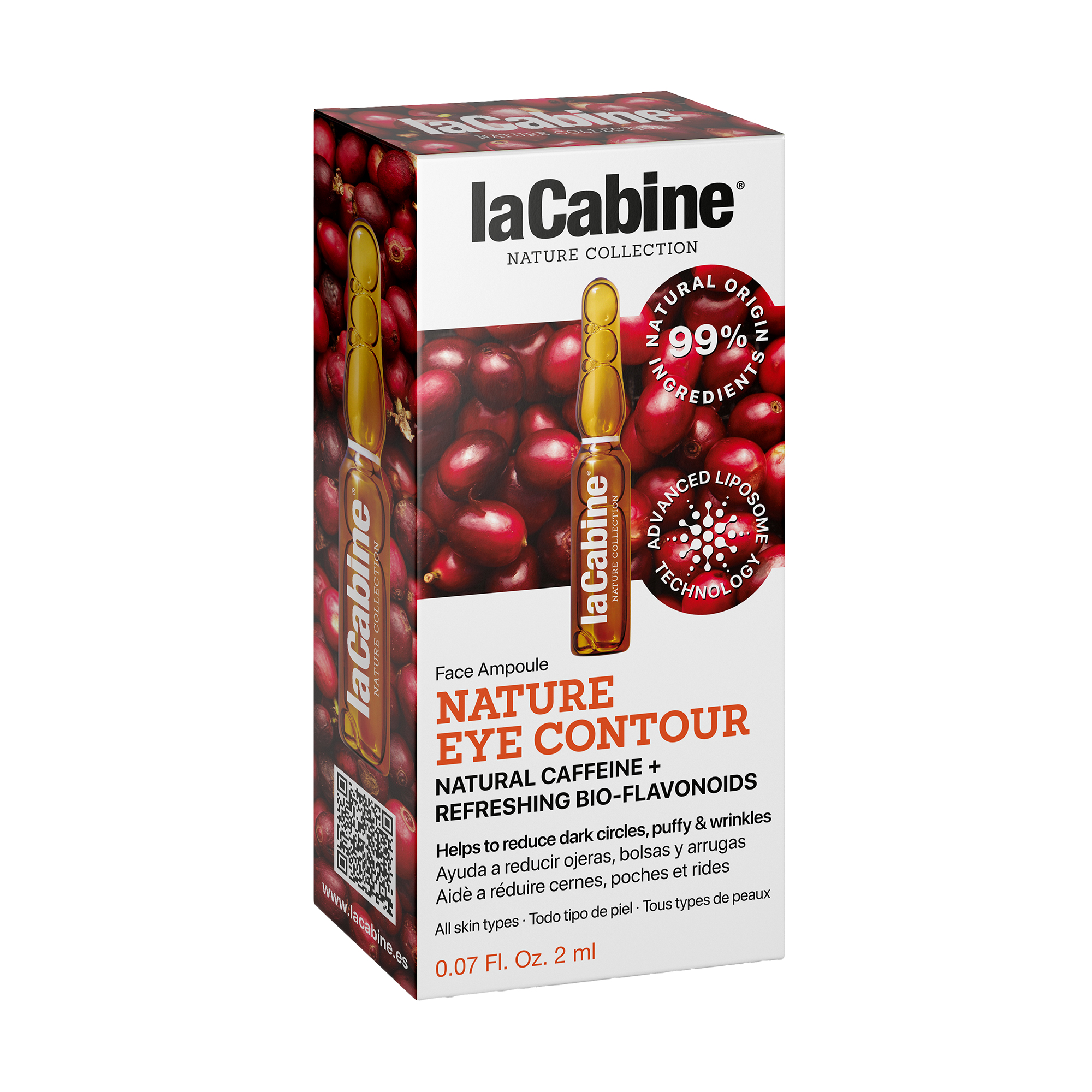 Висококонцентрована ампула для шкіри навколо очей La Cabine Nature Eye Contour проти набряків та темних кіл, з кофеїном та біо-флавоноїдами, 2 мл
Висококонцентрована ампула для шкіри навколо очей La Cabine Nature Eye Contour проти набряків та темних кіл, з кофеїном та біо-флавоноїдами, 2 мл