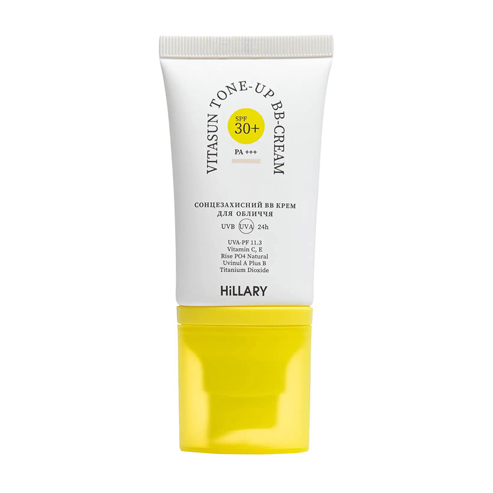 Сонцезахисний BB-крем для обличчя Hillary VitaSun Tone-Up BB-Cream All Day Protect, SPF 30+ PA+++, Ivory, 40 мл
Сонцезахисний BB-крем для обличчя Hillary VitaSun Tone-Up BB-Cream All Day Protect, SPF 30+ PA+++, Ivory, 40 мл