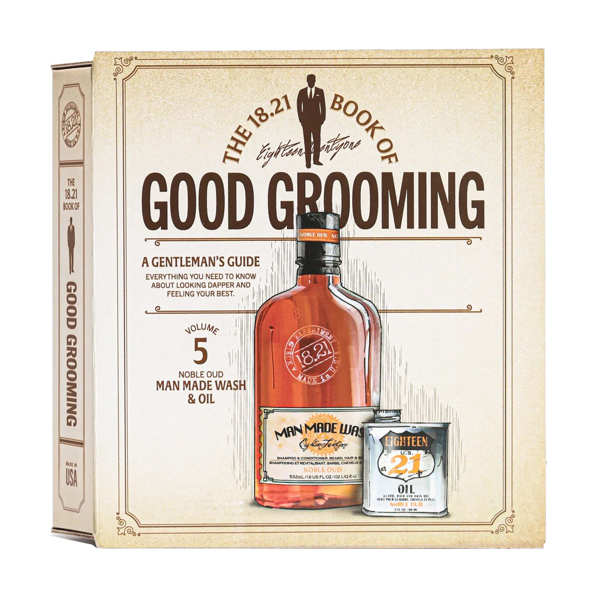 Подарунковий чоловічий набір 18.21 Man Made Book Of Good Grooming Gift Set, Noble Oud (гель, 532 мл + олія, 60 мл) 
Подарунковий чоловічий набір 18.21 Man Made Book Of Good Grooming Gift Set, Noble Oud (гель, 532 мл + олія, 60 мл)