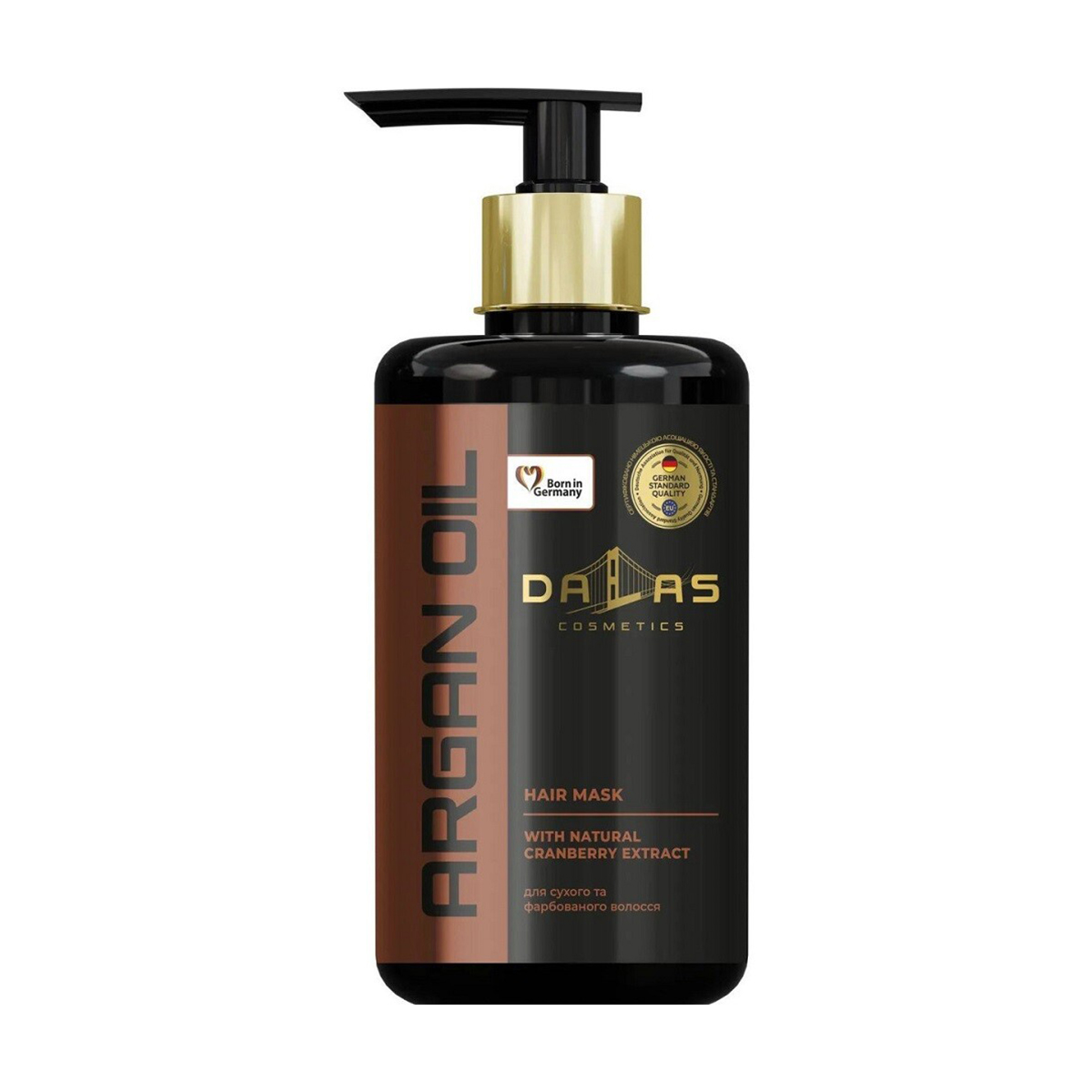 Маска для волосся Dalas Cosmetics Argan Oil Hair Mask з натуральним екстрактом журавлини та аргановою олією, 900 мл
Маска для волосся Dalas Cosmetics Argan Oil Hair Mask з натуральним екстрактом журавлини та аргановою олією, 900 мл