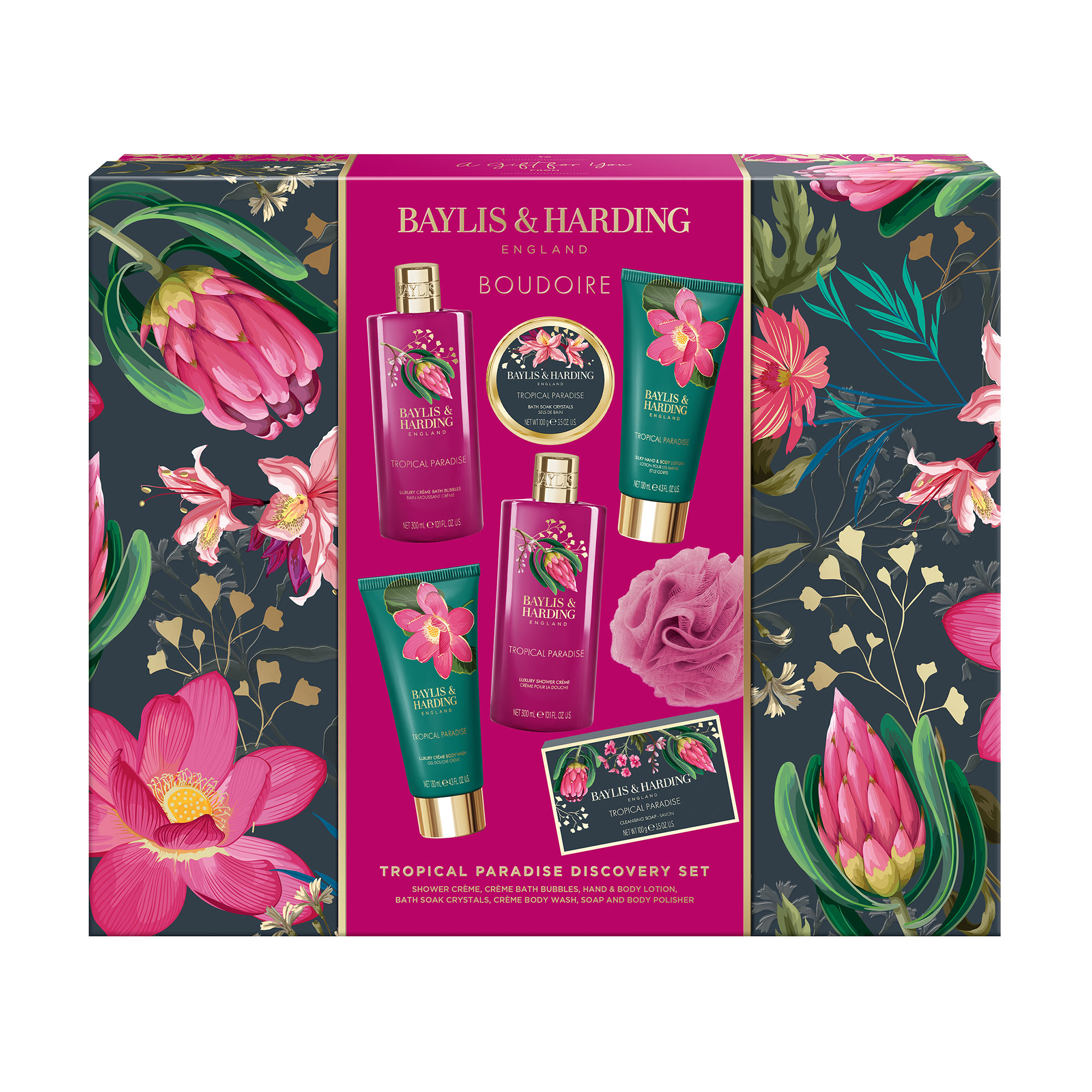 Подарунковий набір Baylis & Harding Boudoire Tropical Paradise Luxury Pamper Gift Set, 7 продуктів
Подарунковий набір Baylis & Harding Boudoire Tropical Paradise Luxury Pamper Gift Set, 7 продуктів