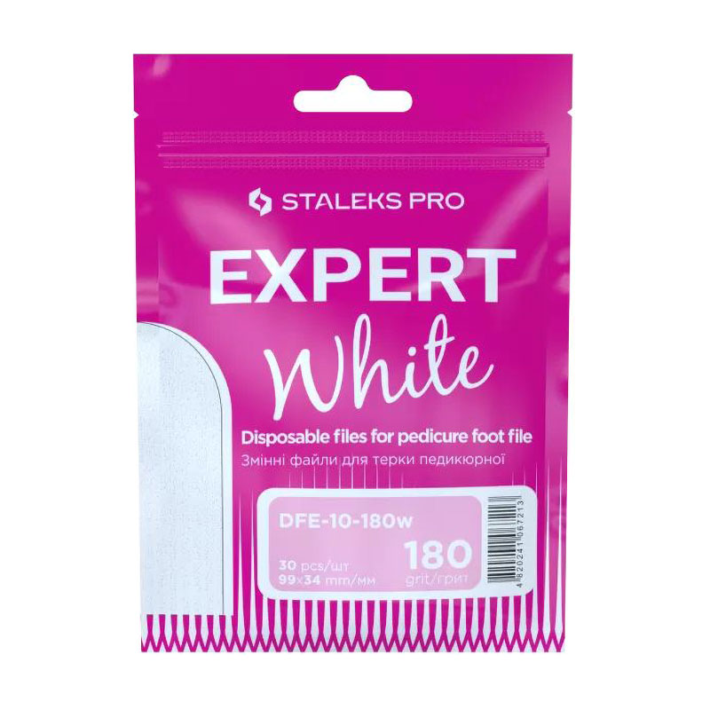 Змінні файли для терки педикюрної Staleks PRO Expert 10 білі, 180 грит, 30 шт (DFE-10-180w)
Змінні файли для терки педикюрної Staleks PRO Expert 10 білі, 180 грит, 30 шт (DFE-10-180w)