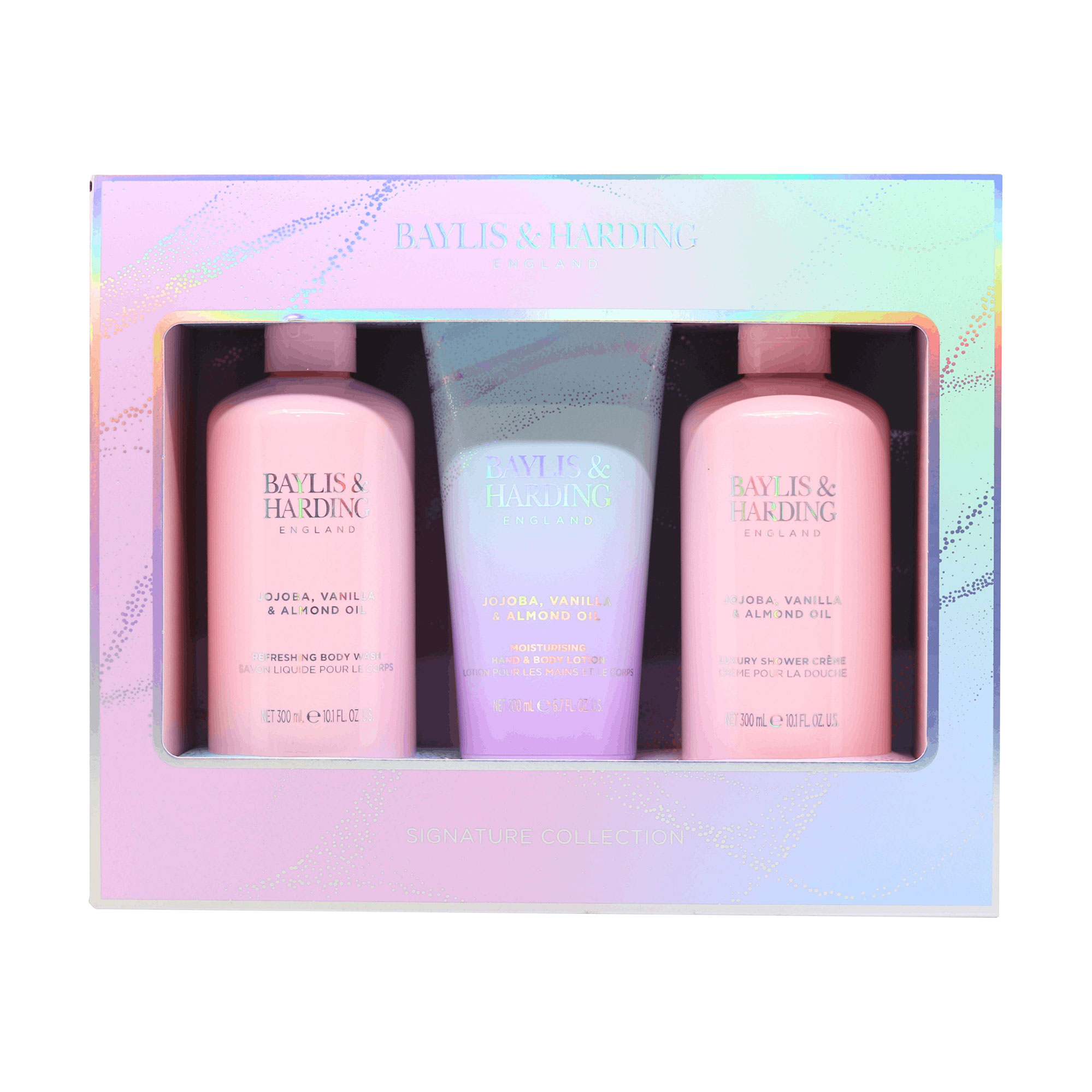 Набір для догляду за тілом Baylis & Harding Jojoba, Vanilla & Almond Oil Luxury Bathing Essentials Gift Set (гель для душу, 300 мл + крем для душу, 300 мл + лосьйон для рук та тілу, 200 мл )
Набір для догляду за тілом Baylis & Harding Jojoba, Vanilla & Almond Oil Luxury Bathing Essentials Gift Set (гель для душу, 300 мл + крем для душу, 300 мл + лосьйон для рук та тілу, 200 мл )