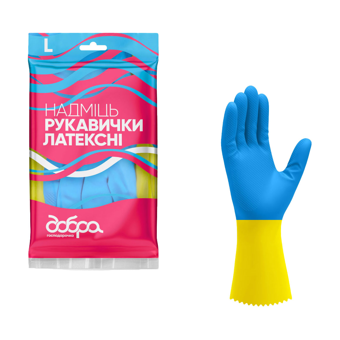 Рукавички латексні Добра господарочка Надміць, розмір L
Рукавички латексні Добра господарочка Надміць, розмір L