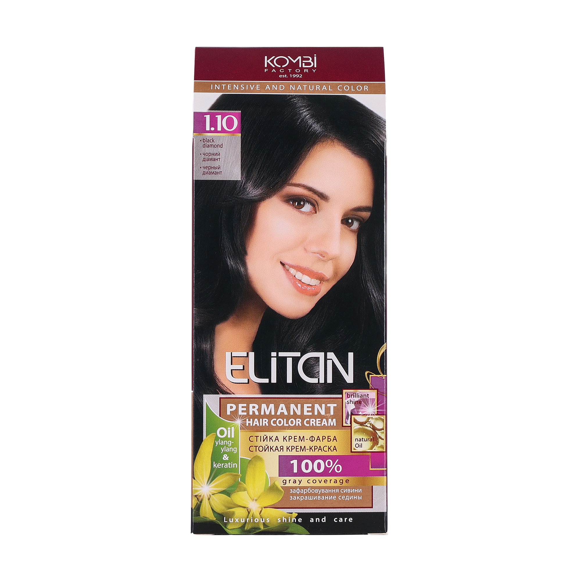 Стійка крем-фарба для волосся Elitan Permanent Hair Color Cream 1.10 Чорний діамант, 115 мл
Стійка крем-фарба для волосся Elitan Permanent Hair Color Cream 1.10 Чорний діамант, 115 мл