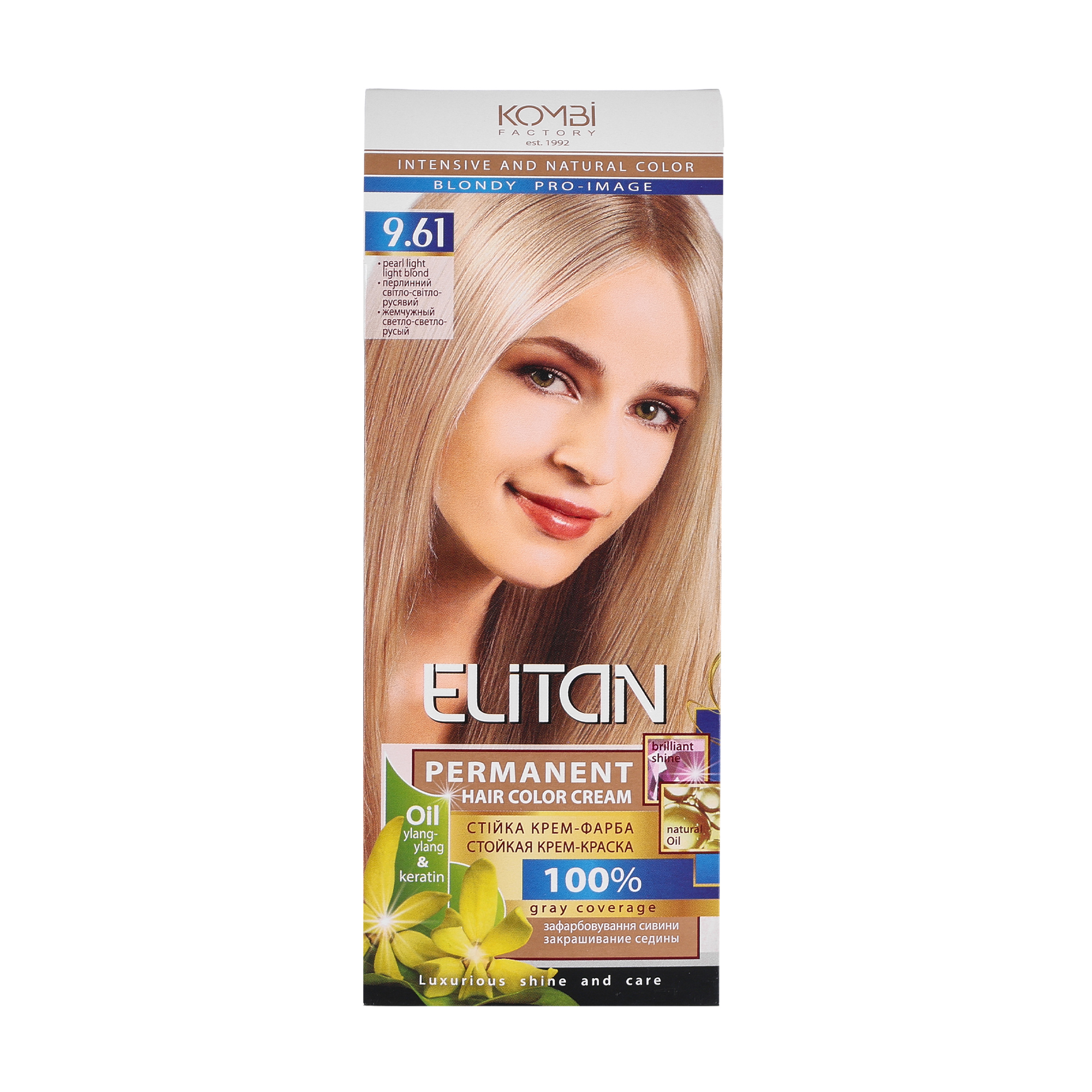 Стійка крем-фарба для волосся Elitan Permanent Hair Color Cream 9.61 Перлинно світло-світло русявий, 115 мл
Стійка крем-фарба для волосся Elitan Permanent Hair Color Cream 9.61 Перлинно світло-світло русявий, 115 мл