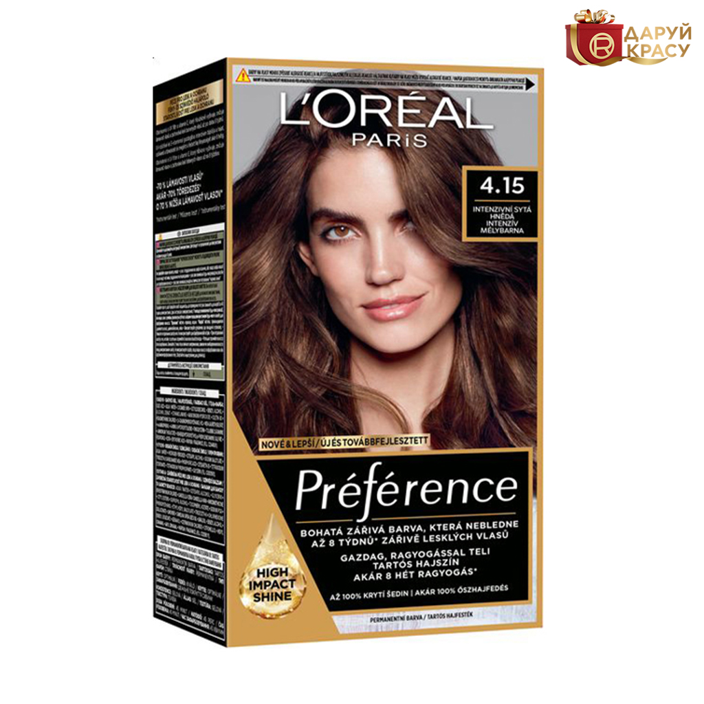 Стійка фарба для волосся L'Oreal Paris Preference 4.15, 174 мл
Стійка фарба для волосся L'Oreal Paris Preference 4.15, 174 мл