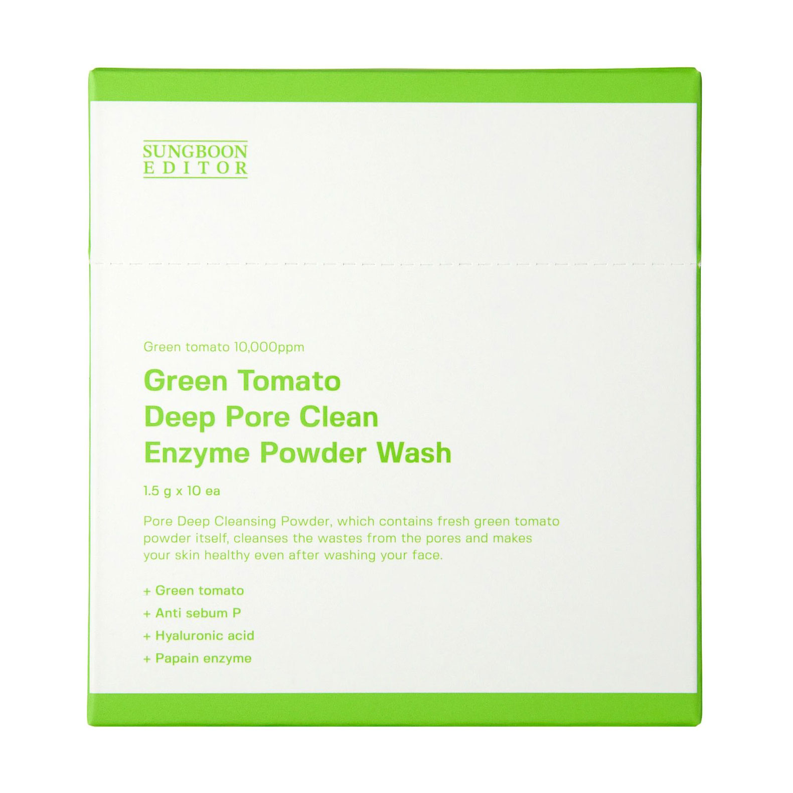 Ензимна пудра для обличчя Sungboon Editor Green Tomato Deep Pore Clean Enzyme Powder Wash, 10*1.5 г
Ензимна пудра для обличчя Sungboon Editor Green Tomato Deep Pore Clean Enzyme Powder Wash, 10*1.5 г