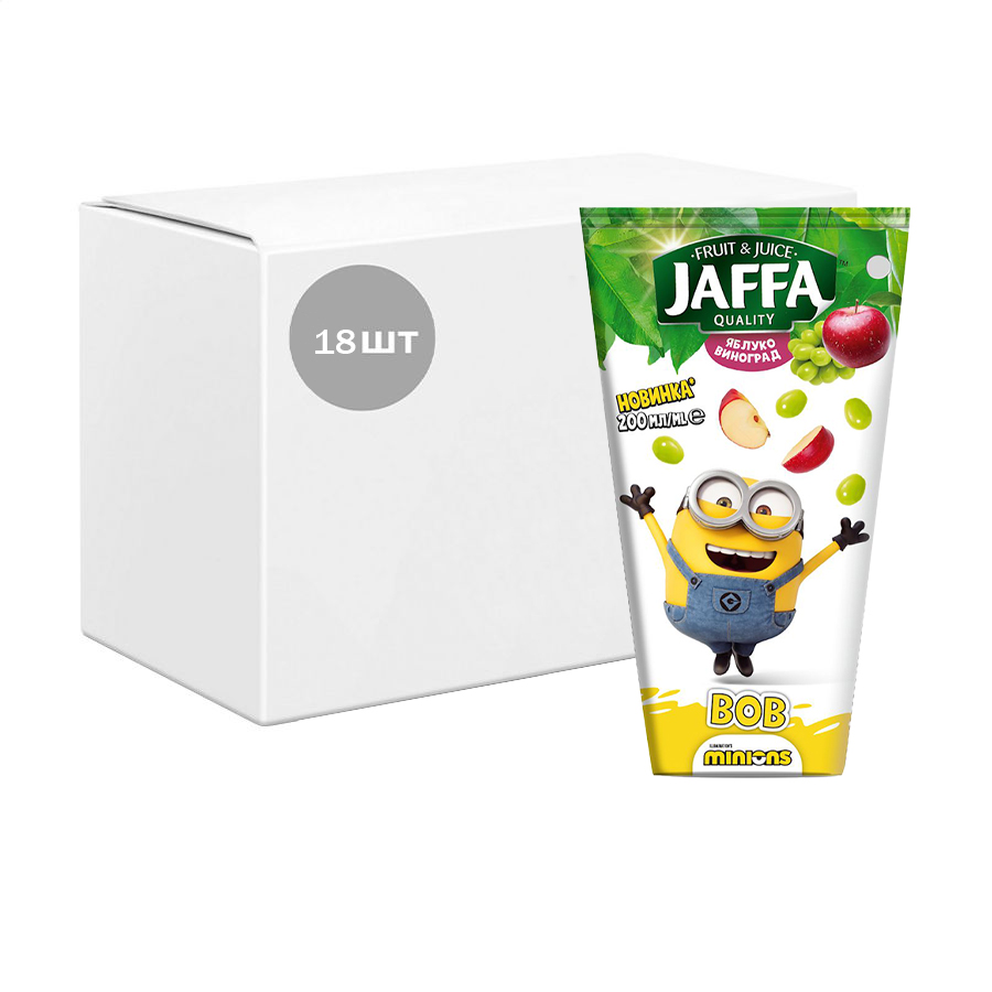 Дитячий сік JAFFA Minions Bob Яблуко та виноград, 18*200 мл
Дитячий сік JAFFA Minions Bob Яблуко та виноград, 18*200 мл