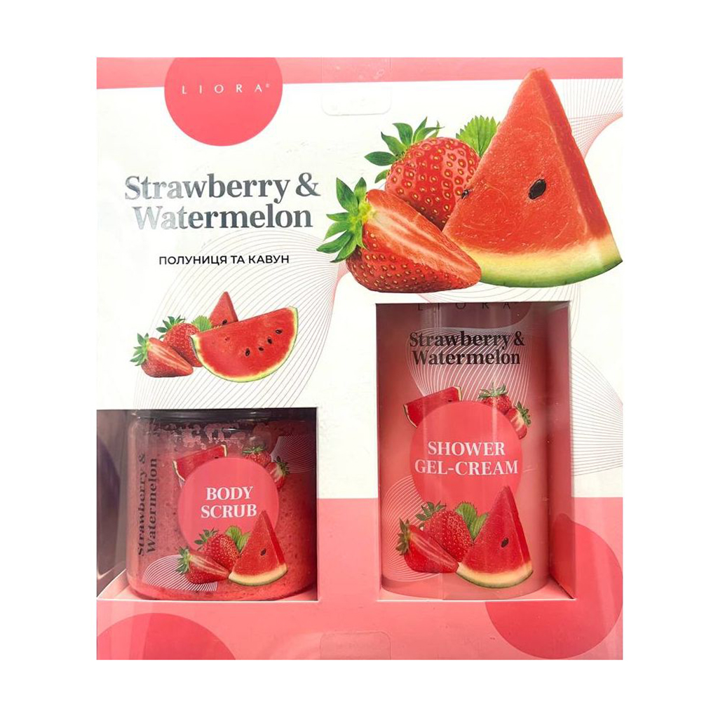 Набір косметичний для тіла Liora Strawberry & Watermelon (гель-крем для душу, 250 мл + скраб, 150 мл)
Набір косметичний для тіла Liora Strawberry & Watermelon (гель-крем для душу, 250 мл + скраб, 150 мл)