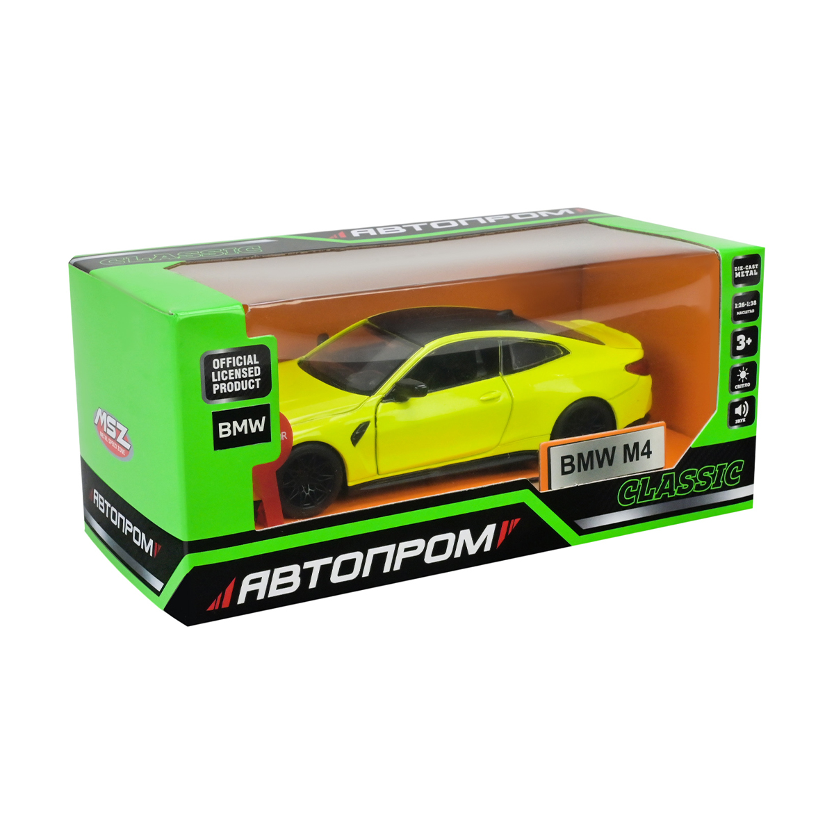 Автомодель Автопром Classic BMW M4, 1:32, зі світлом та звуком, у коробці, від 3 років, 14*5.5*4 см (68701)
Автомодель Автопром Classic BMW M4, 1:32, зі світлом та звуком, у коробці, від 3 років, 14*5.5*4 см (68701)