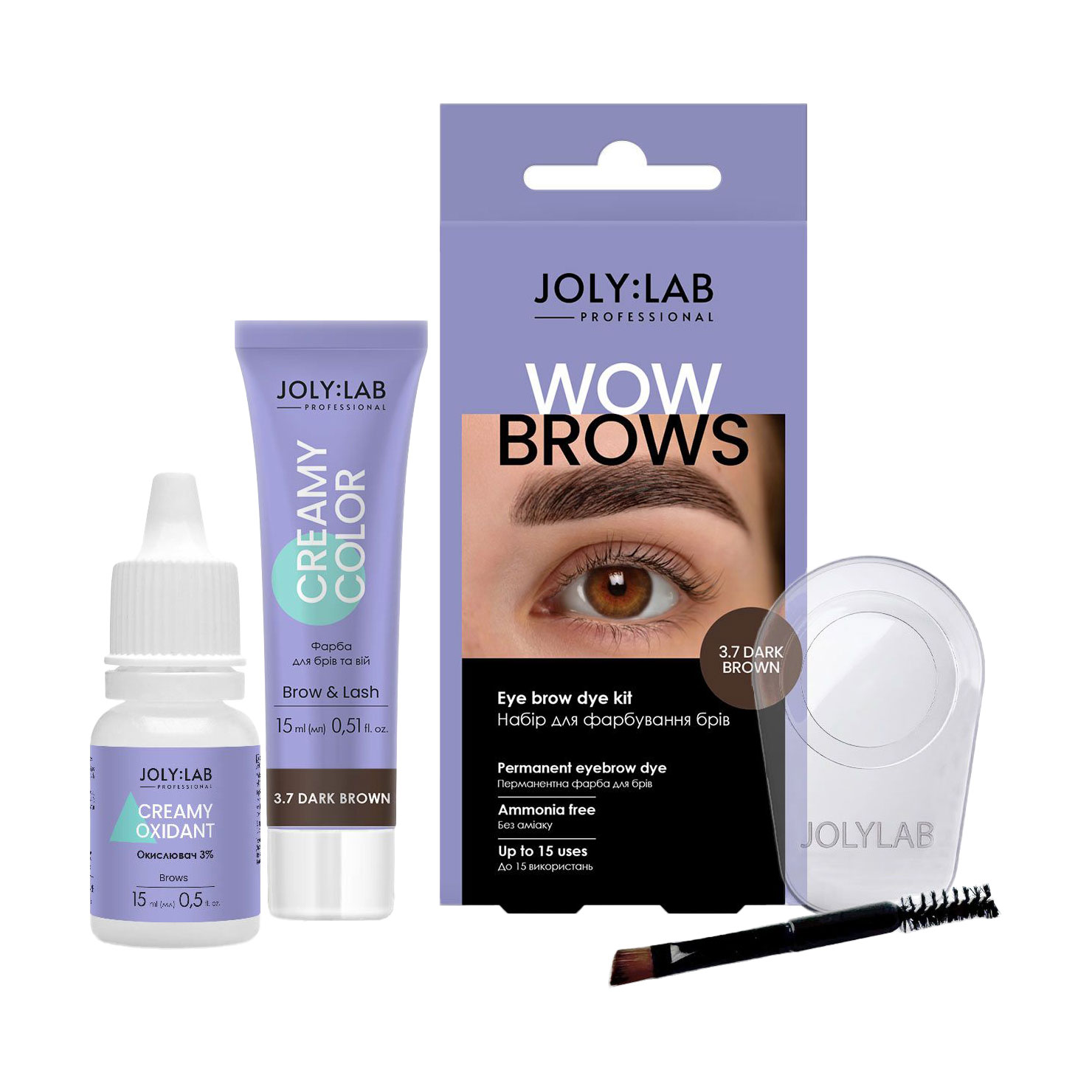 Набір для фарбування брів та вій Joly:Lab Wow Brows, 3.7 Dark Brown (фарба, 15 мл + окислювач, 15 мл + ємність, 1 шт + пензлик, 1 шт + інструкція)
Набір для фарбування брів та вій Joly:Lab Wow Brows, 3.7 Dark Brown (фарба, 15 мл + окислювач, 15 мл + ємність, 1 шт + пензлик, 1 шт + інструкція)