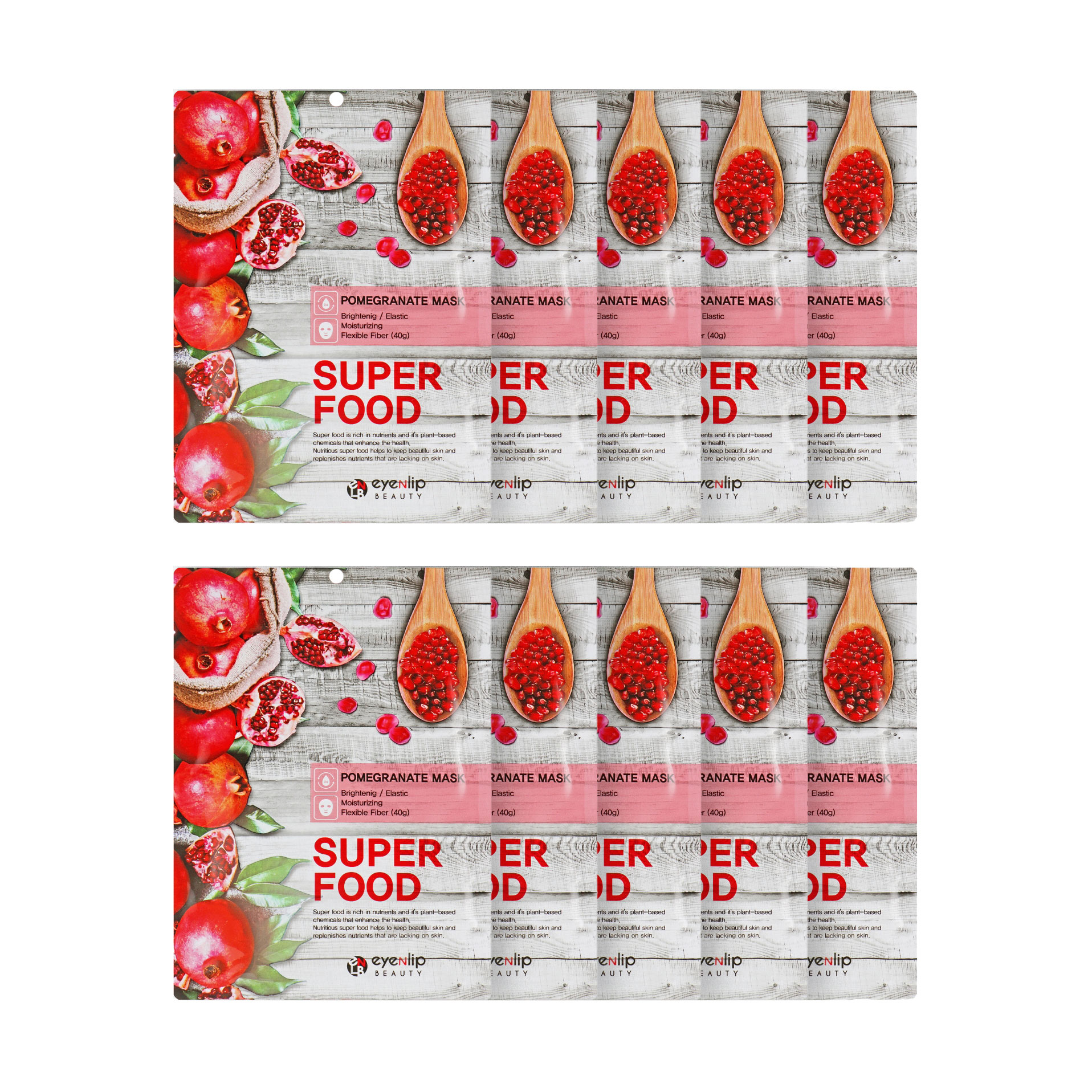 Тканинна маска для обличчя Eyenlip Super Food Pomergranate Mask Гранат, 10*23 мл
Тканинна маска для обличчя Eyenlip Super Food Pomergranate Mask Гранат, 10*23 мл