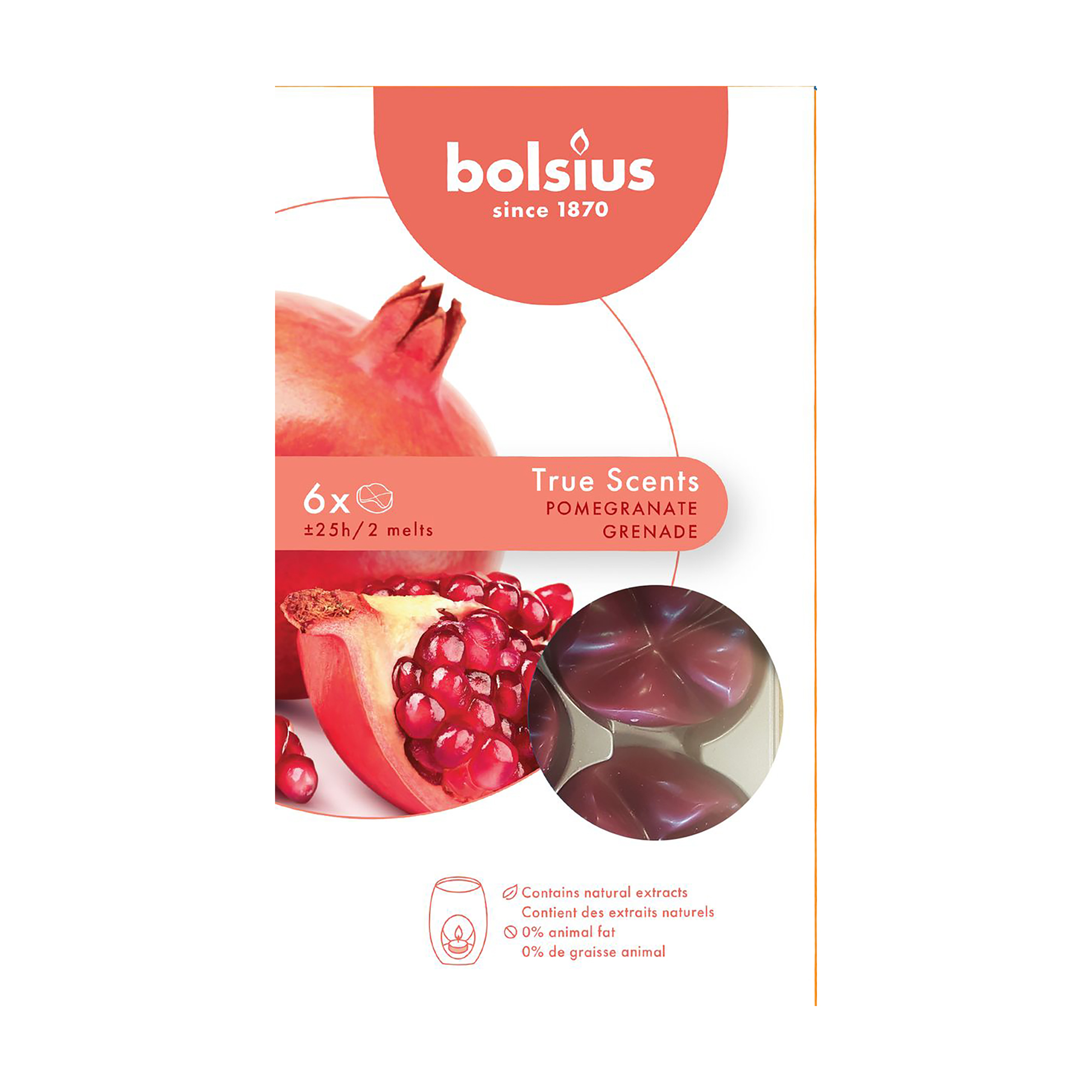 Ароматичний віск Bolsius True Scents Pomegranate, 6 шт
Ароматичний віск Bolsius True Scents Pomegranate, 6 шт