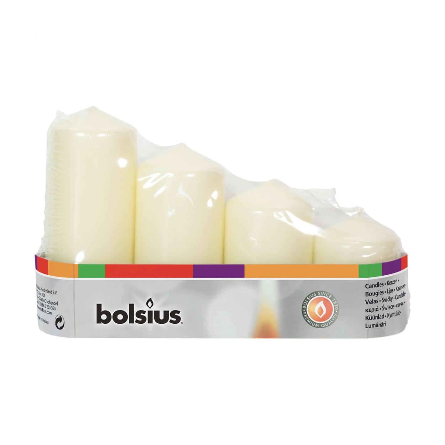 Набір циліндричних свічок Bolsius Advent Кремовий (свічка, 120 мм + свічка, 100 мм + свічка, 80 мм + свічка, 60 мм)
Набір циліндричних свічок Bolsius Advent Кремовий (свічка, 120 мм + свічка, 100 мм + свічка, 80 мм + свічка, 60 мм)