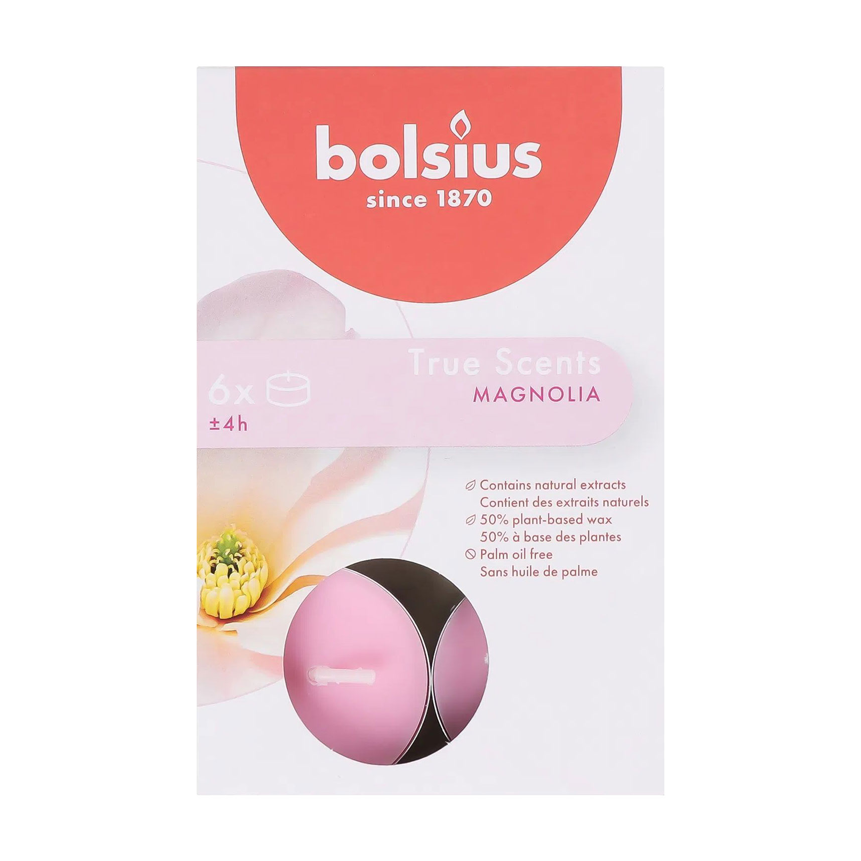 Ароматичні свічки Bolsius True Scents Magnolia, 6 шт
Ароматичні свічки Bolsius True Scents Magnolia, 6 шт