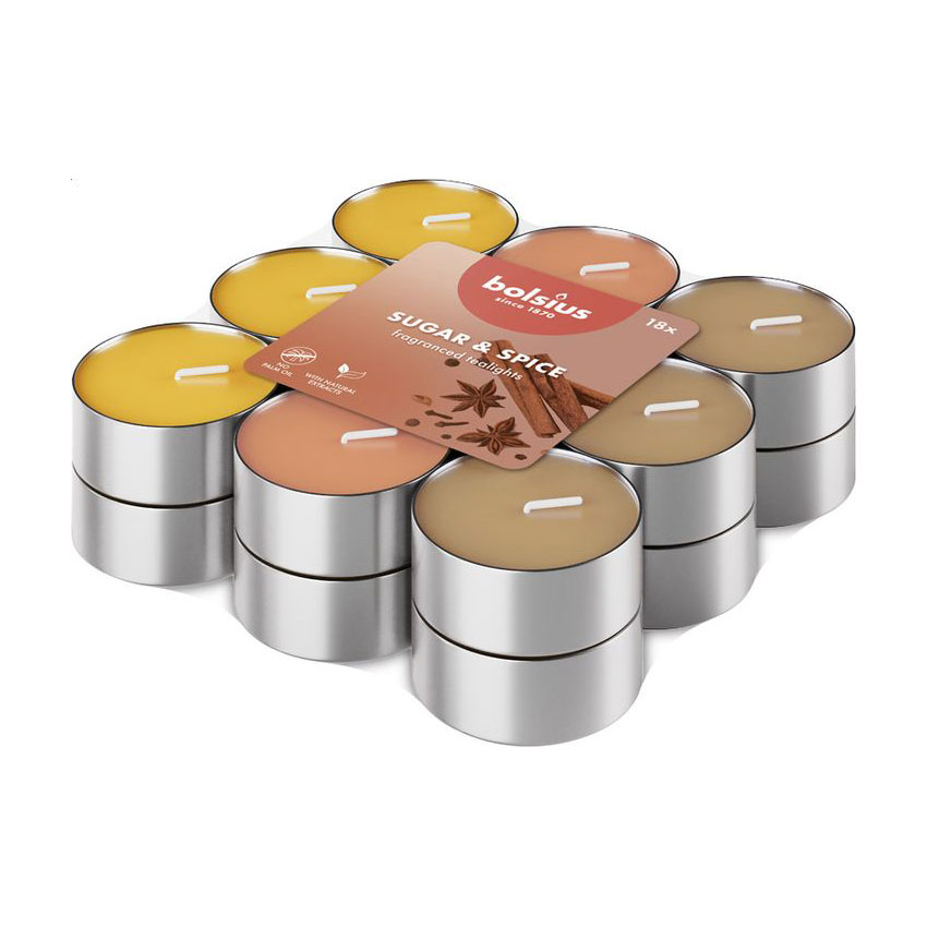 Набір чайних свічок Bolsius Tealights 3.5h Sugar & Spice, 18 шт
Набір чайних свічок Bolsius Tealights 3.5h Sugar & Spice, 18 шт