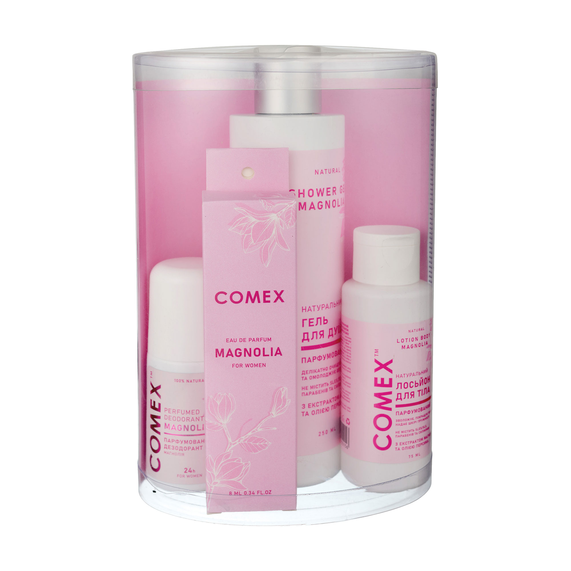 Подарунковий набір для тіла Comex Магнолія (гель для душу, 250 мл + дезодорант, 50 мл + парфумована вода жіноча, 8 мл + лосьйон, 75 мл)
Подарунковий набір для тіла Comex Магнолія (гель для душу, 250 мл + дезодорант, 50 мл + парфумована вода жіноча, 8 мл + лосьйон, 75 мл)