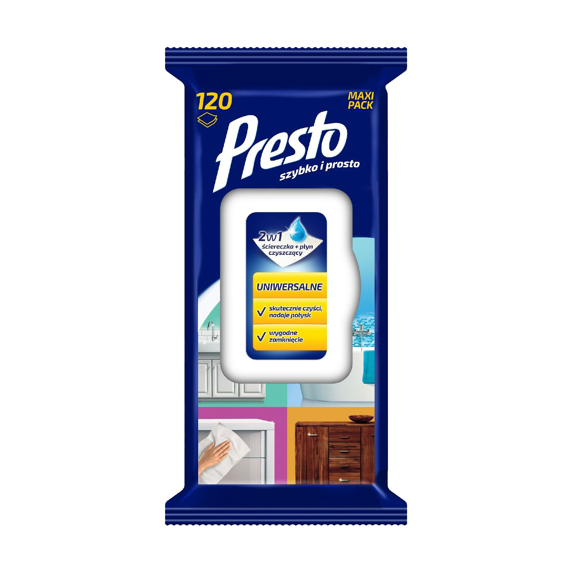 Універсальні вологі серветки для прибирання Presto, 120 шт
Універсальні вологі серветки для прибирання Presto, 120 шт