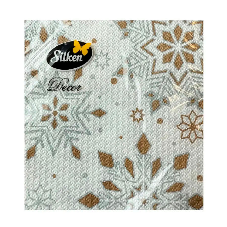 Серветки новорічні паперові Silken Блискучі сніжинки, 3 шарові, 33*33 см, 18 шт
Серветки новорічні паперові Silken Блискучі сніжинки, 3 шарові, 33*33 см, 18 шт