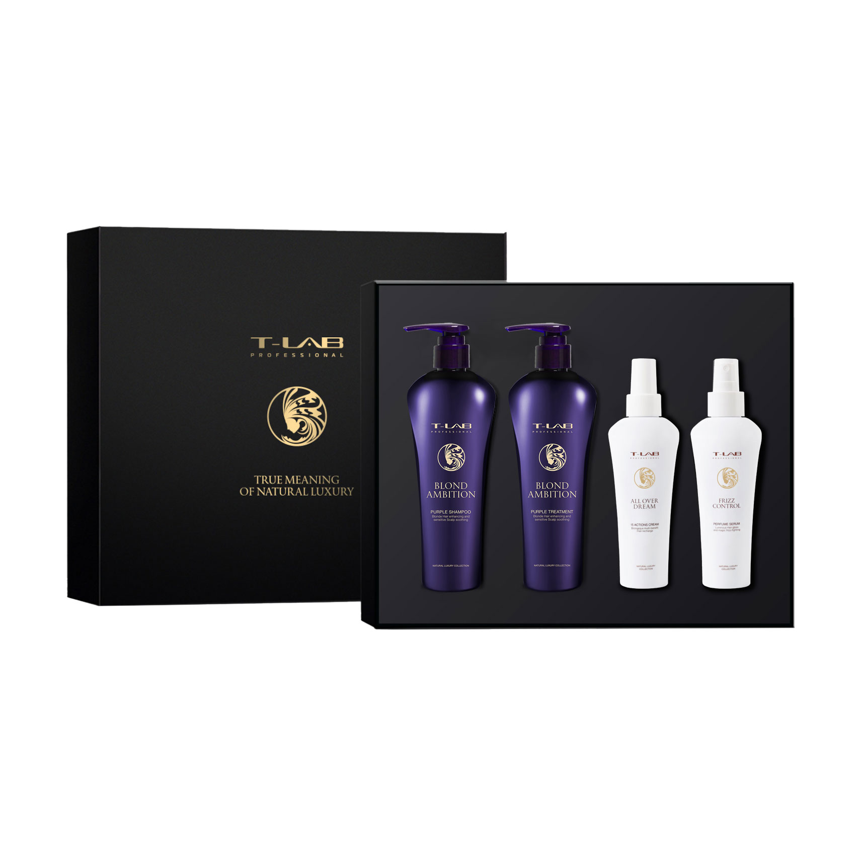 Набір для волосся T-Lab Professional (шампунь Blond Ambition, 300 мл + кондиціонер Blond Ambition, 300 мл + All Over Dream 15In1 Cream, 150 мл + Frizz Control Parfume Serum, 150 мл)
Набір для волосся T-Lab Professional (шампунь Blond Ambition, 300 мл + кондиціонер Blond Ambition, 300 мл + All Over Dream 15In1 Cream, 150 мл + Frizz Control Parfume Serum, 150 мл)