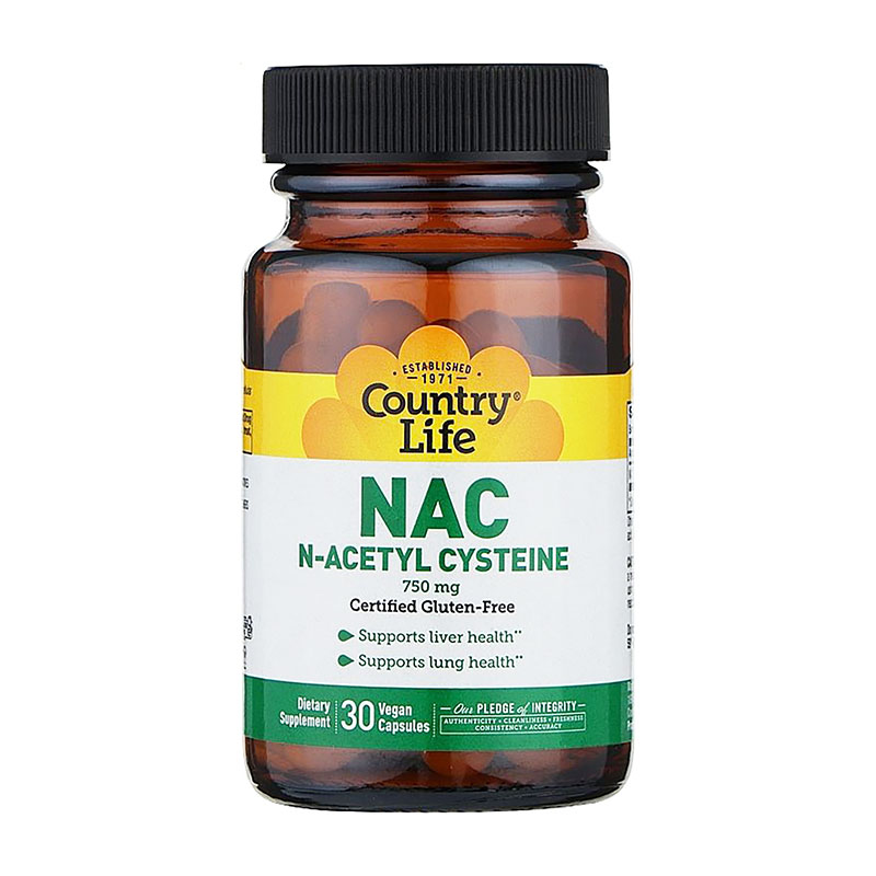 N-ацетил-цистеїн Country Life NAC, 750 мг, 30 веганських капсул
N-ацетил-цистеїн Country Life NAC, 750 мг, 30 веганських капсул