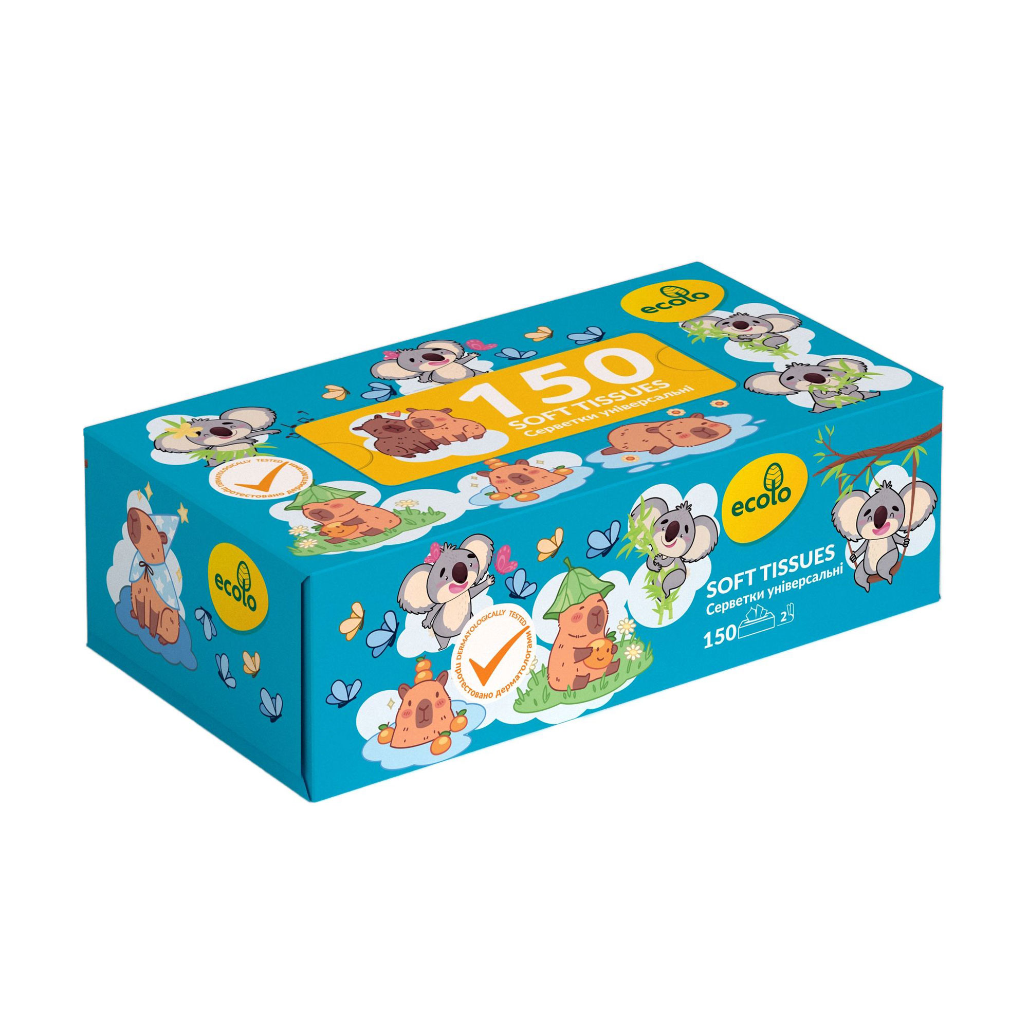 Серветки паперові RUTA Ecolo Soft Tissues 2-шарові, білі, 150 шт
Серветки паперові RUTA Ecolo Soft Tissues 2-шарові, білі, 150 шт