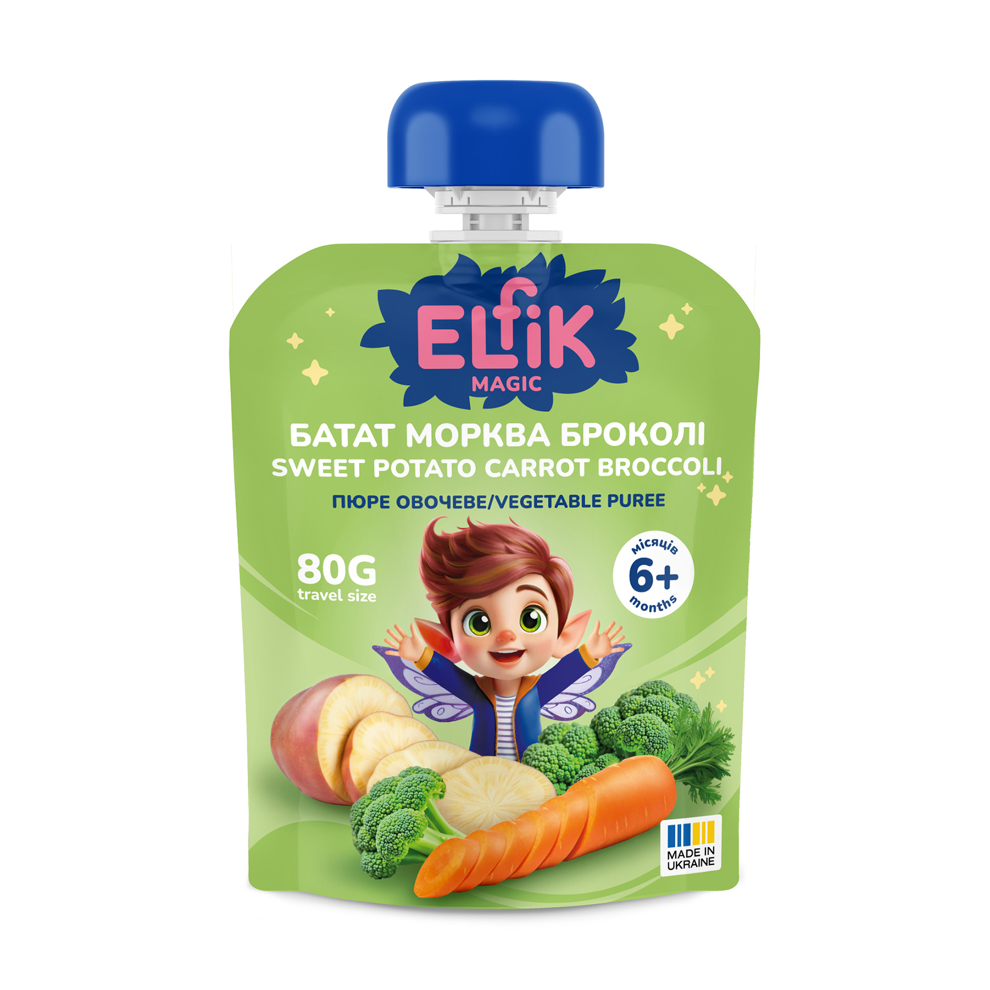 Дитяче овочеве пюре Elfik Magic Батат, морква та броколі, від 6 місяців, 80 г
Дитяче овочеве пюре Elfik Magic Батат, морква та броколі, від 6 місяців, 80 г