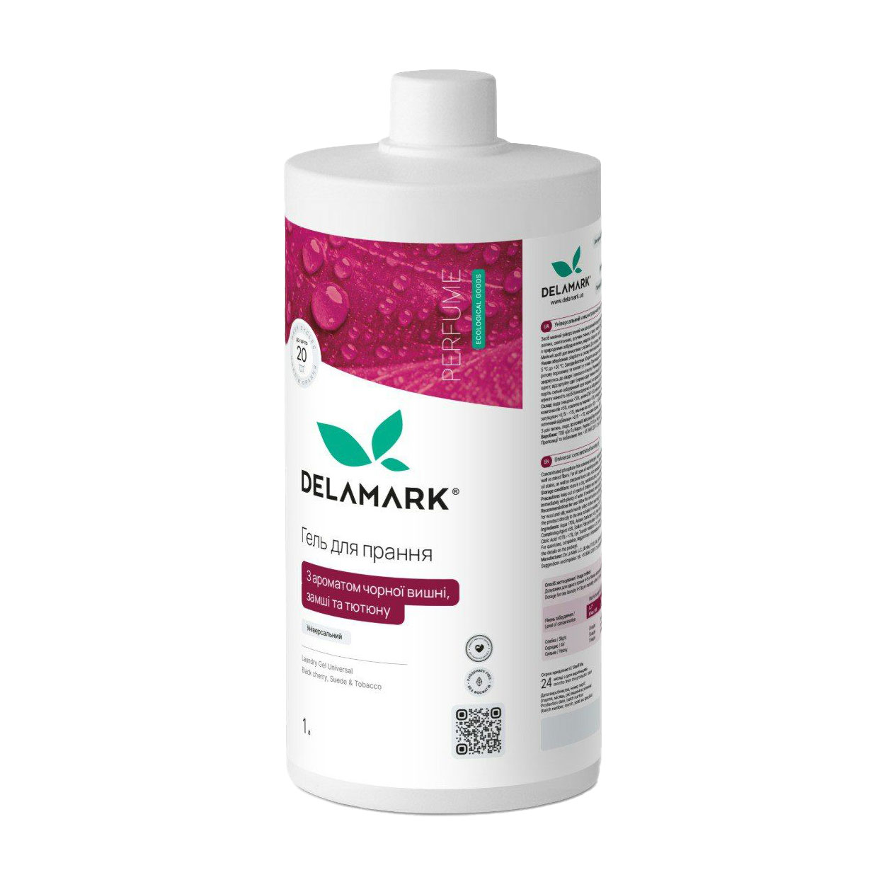 Гель для прання Delamark Perfume Universal з ароматом чорної вишні, замші та тютюну, 20 циклів прання, 1 л
Гель для прання Delamark Perfume Universal з ароматом чорної вишні, замші та тютюну, 20 циклів прання, 1 л