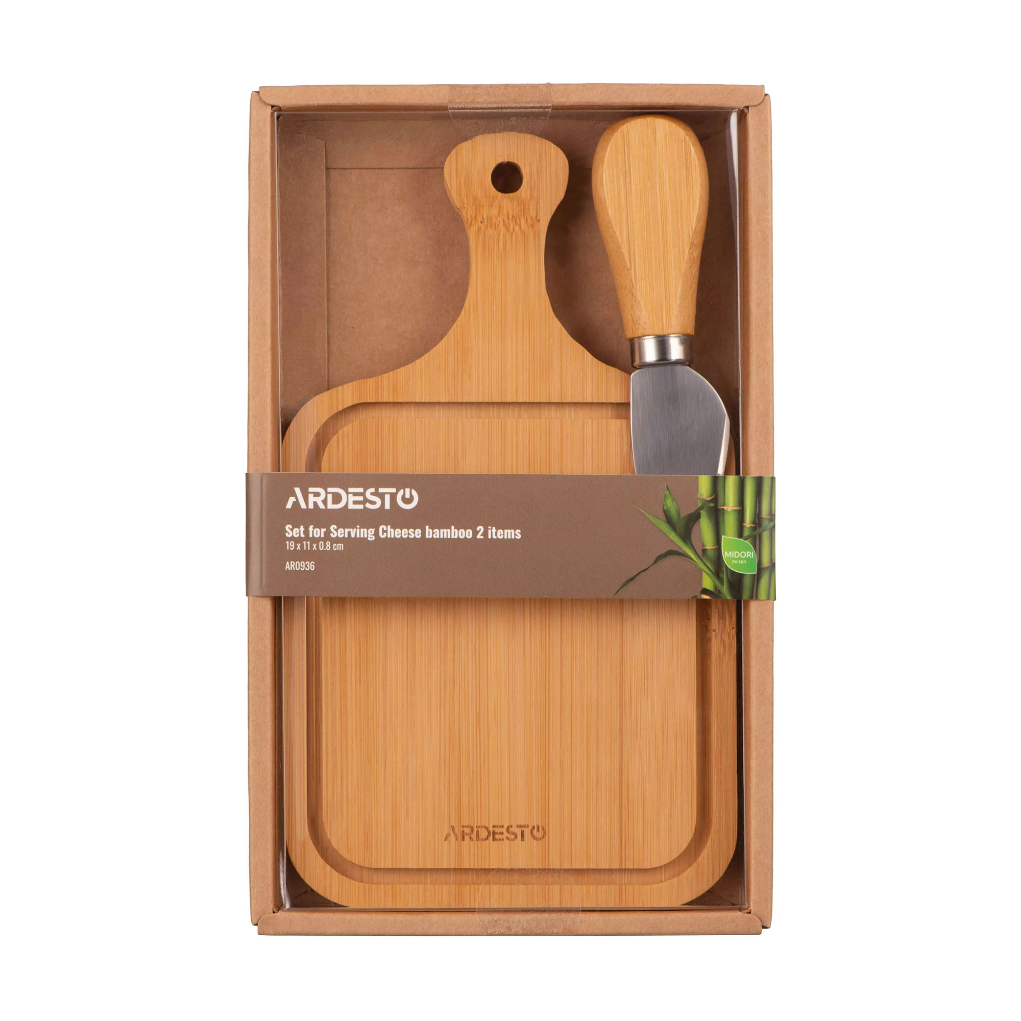Набір для подачі сиру Ardesto Midori, бамбук, нержавіюча сталь, 2 предмети, 19*11*0.8 см (AR0936)
Набір для подачі сиру Ardesto Midori, бамбук, нержавіюча сталь, 2 предмети, 19*11*0.8 см (AR0936)