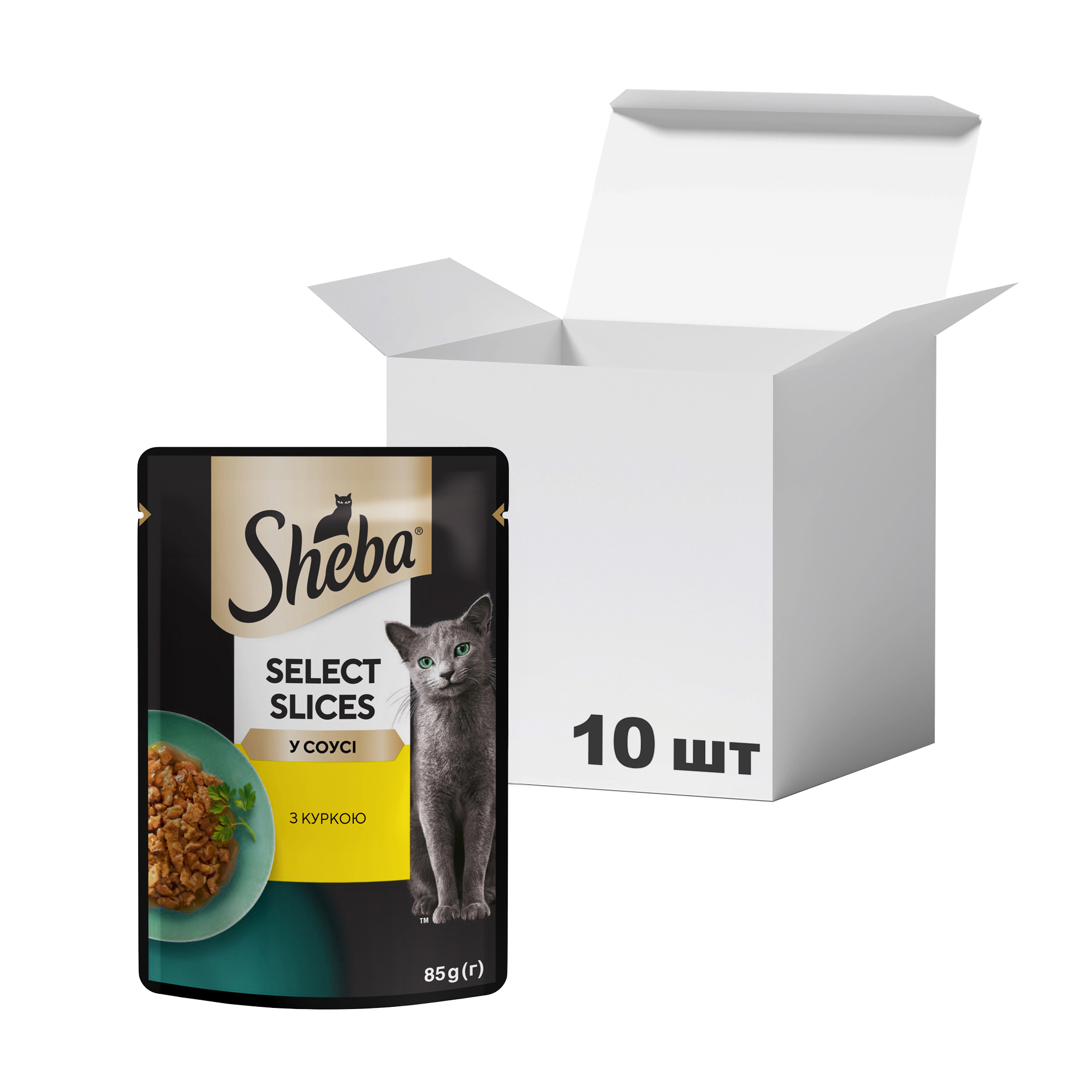 Упаковка вологого корму для кішок Sheba Select Slices у соусі, з куркою, 85 г * 10 шт
Упаковка вологого корму для кішок Sheba Select Slices у соусі, з куркою, 85 г * 10 шт