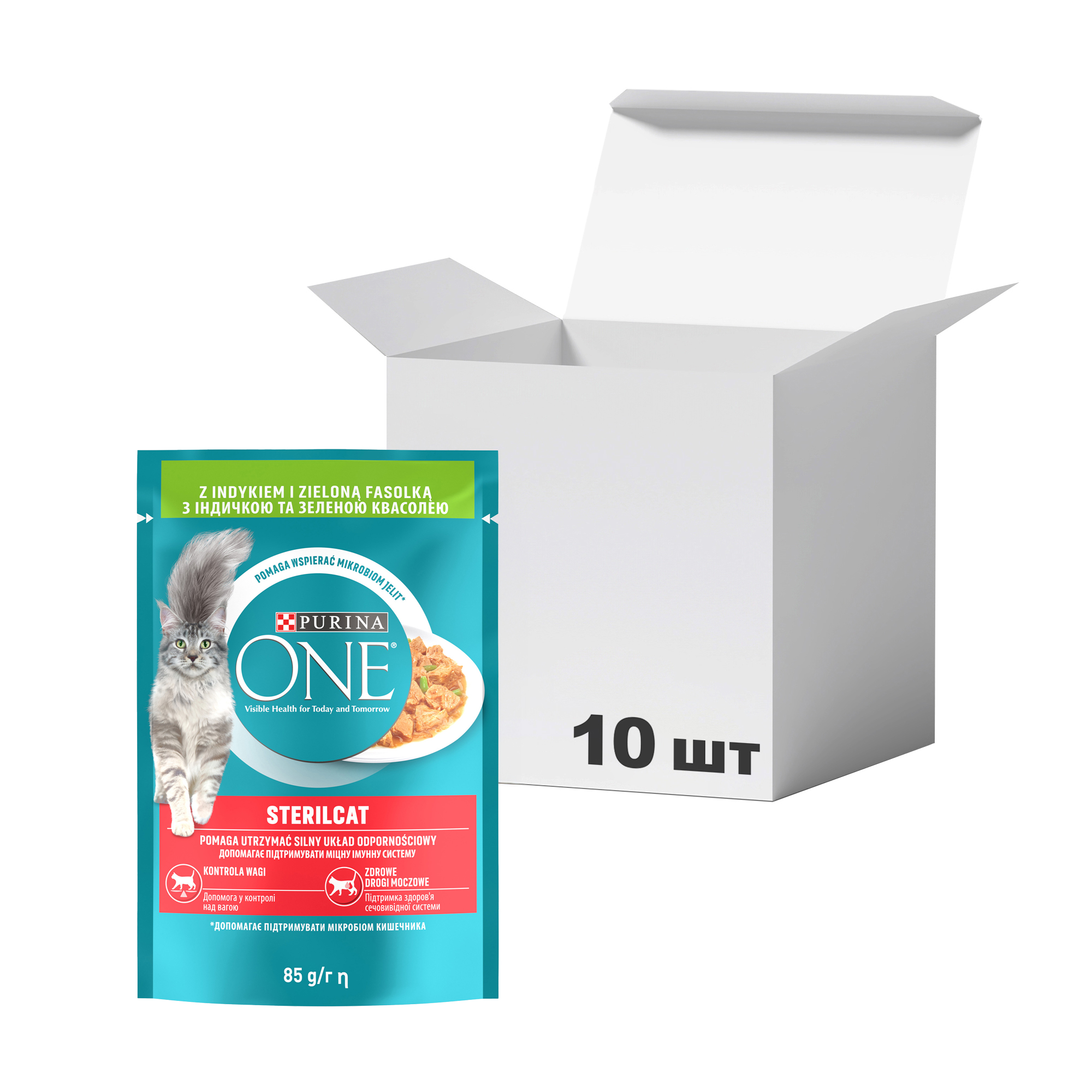 Упаковка вологого корму для стерилізованих кішок Purina One Sterilcat шматочки в соусі з індичкою та зеленою квасолею, 85 г * 10 шт
Упаковка вологого корму для стерилізованих кішок Purina One Sterilcat шматочки в соусі з індичкою та зеленою квасолею, 85 г * 10 шт