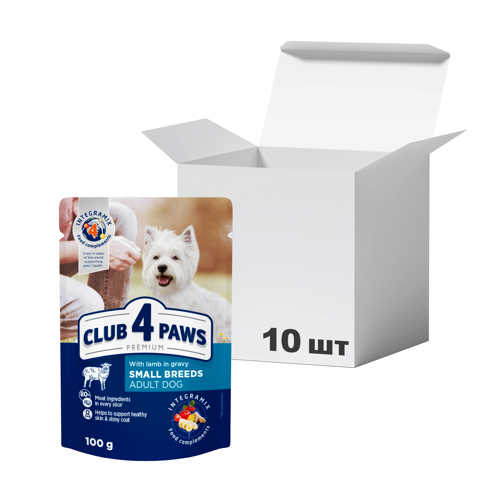 Упаковка вологого корму для дорослих собак малих порід Club 4 Paws Premium з ягням в соусі, 100 г * 10 шт
Упаковка вологого корму для дорослих собак малих порід Club 4 Paws Premium з ягням в соусі, 100 г * 10 шт