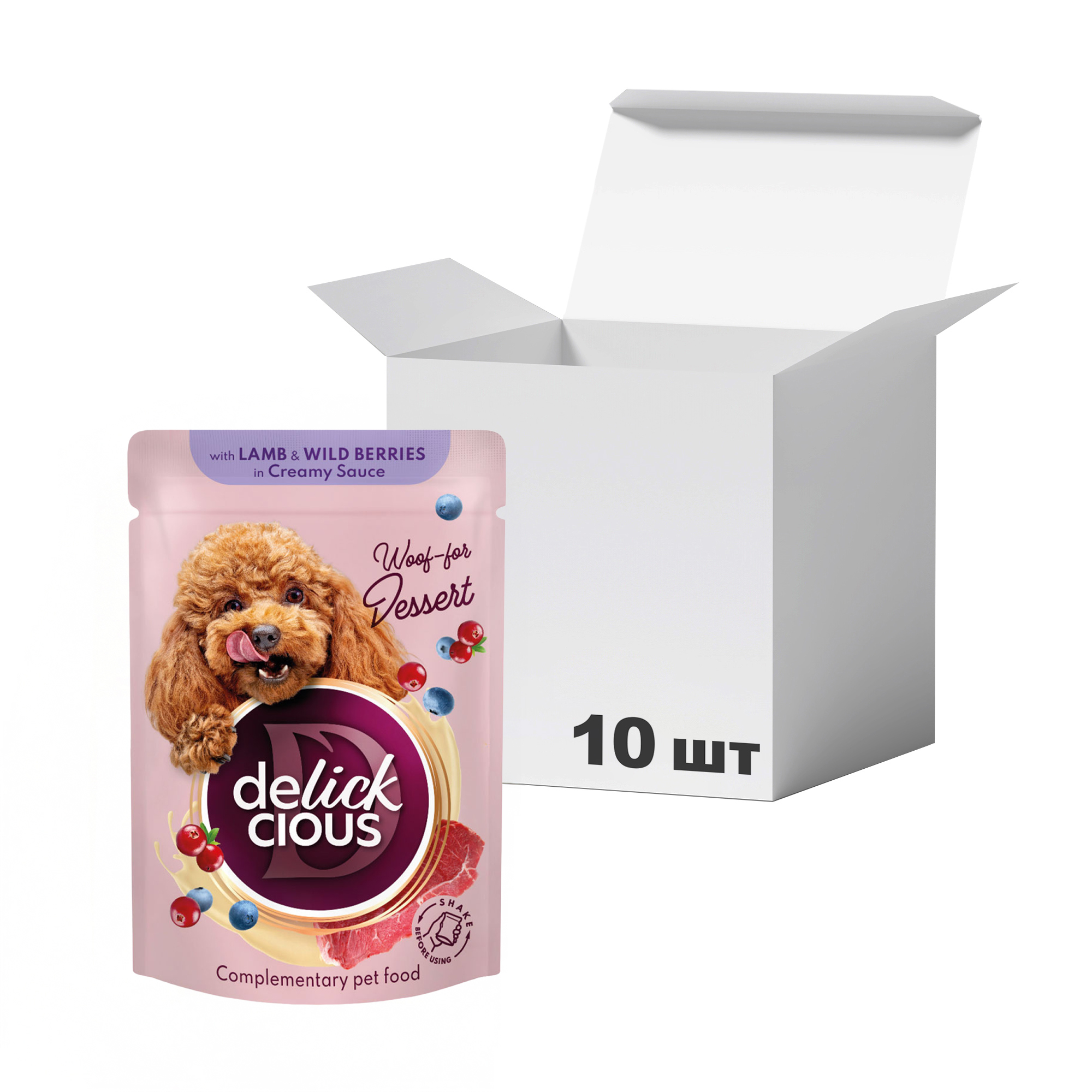 Упаковка вологого корму для дорослих собак Delickcious Пластівці з ягнятиною та лісовими ягодами у вершковому соусі, 80 г * 10 шт
Упаковка вологого корму для дорослих собак Delickcious Пластівці з ягнятиною та лісовими ягодами у вершковому соусі, 80 г * 10 шт