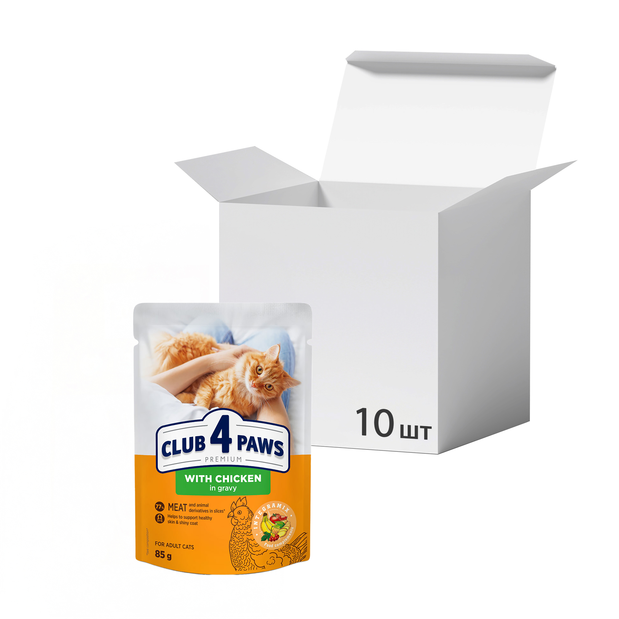 Упаковка вологого корму для дорослих котів Club 4 Paws Premium з куркою в соусі, 85 г * 10 шт
Упаковка вологого корму для дорослих котів Club 4 Paws Premium з куркою в соусі, 85 г * 10 шт