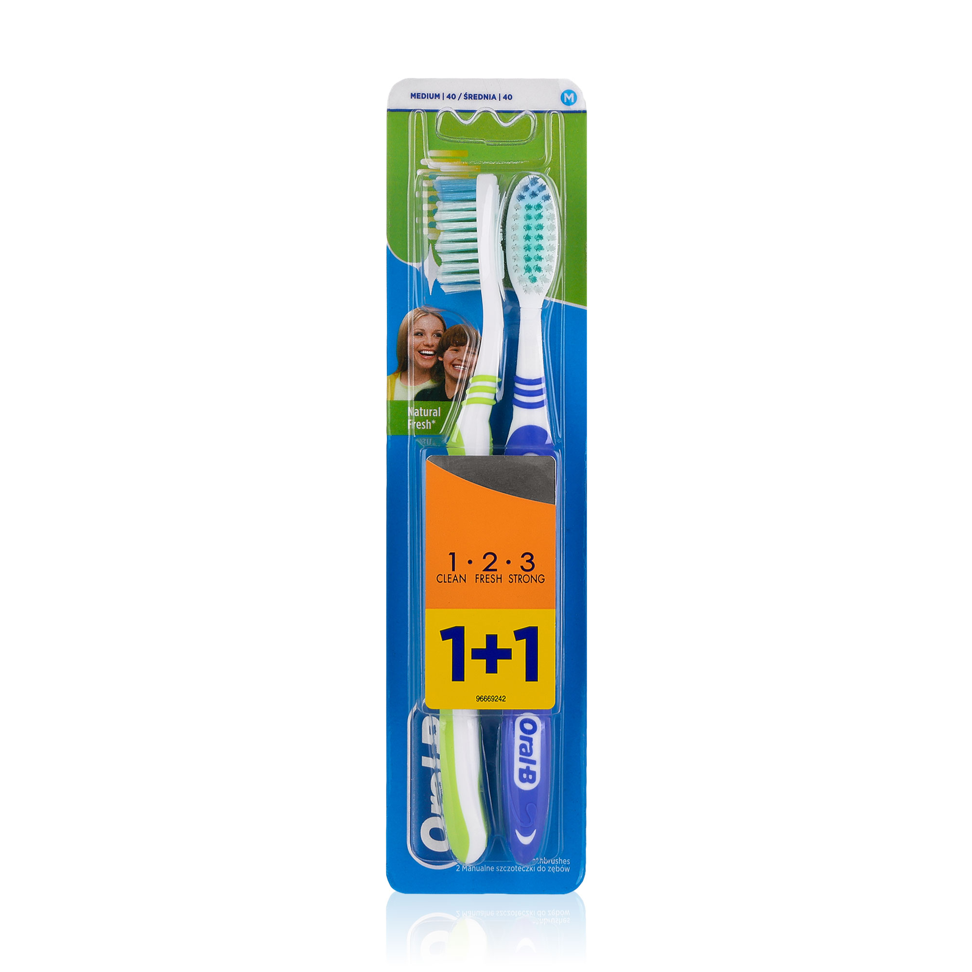 Зубна щітка Oral-B Природна свіжість 1-2-3, середньої жорсткості, синя-зелена, 2 шт
Зубна щітка Oral-B Природна свіжість 1-2-3, середньої жорсткості, синя-зелена, 2 шт