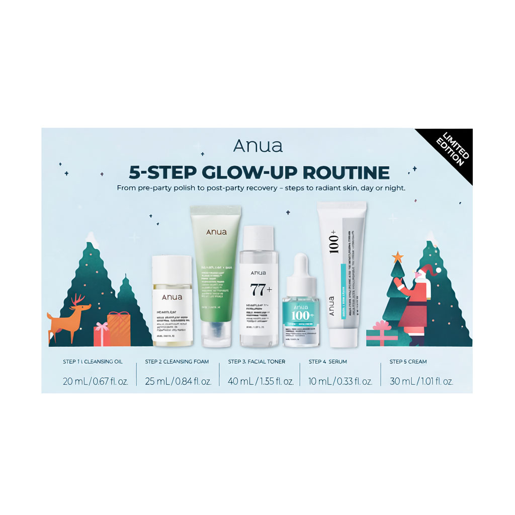 Набір для обличчя Anua 5-Step Glow-Up Routine (гідрофільна олія, 20 мл + пінка для вмивання, 25 мл + тонер, 40 мл + сироватка, 10 мл + крем, 30 мл)
Набір для обличчя Anua 5-Step Glow-Up Routine (гідрофільна олія, 20 мл + пінка для вмивання, 25 мл + тонер, 40 мл + сироватка, 10 мл + крем, 30 мл)