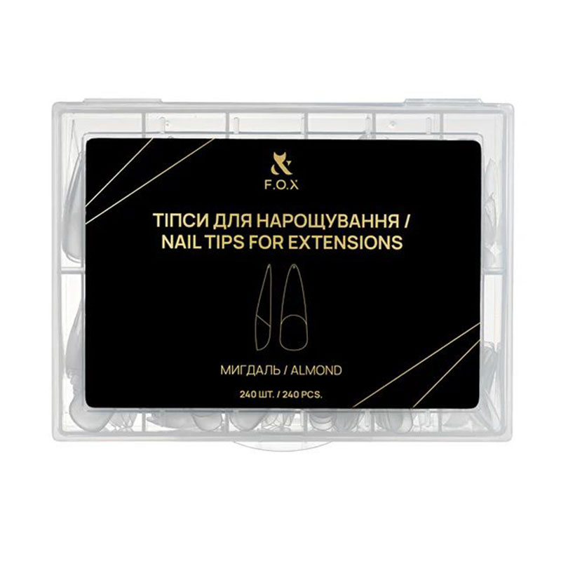 Типси для нарощування нігтів F.O.X Nail Tips For Extensions Мигдаль, 240 шт (NTE-AI)
Типси для нарощування нігтів F.O.X Nail Tips For Extensions Мигдаль, 240 шт (NTE-AI)