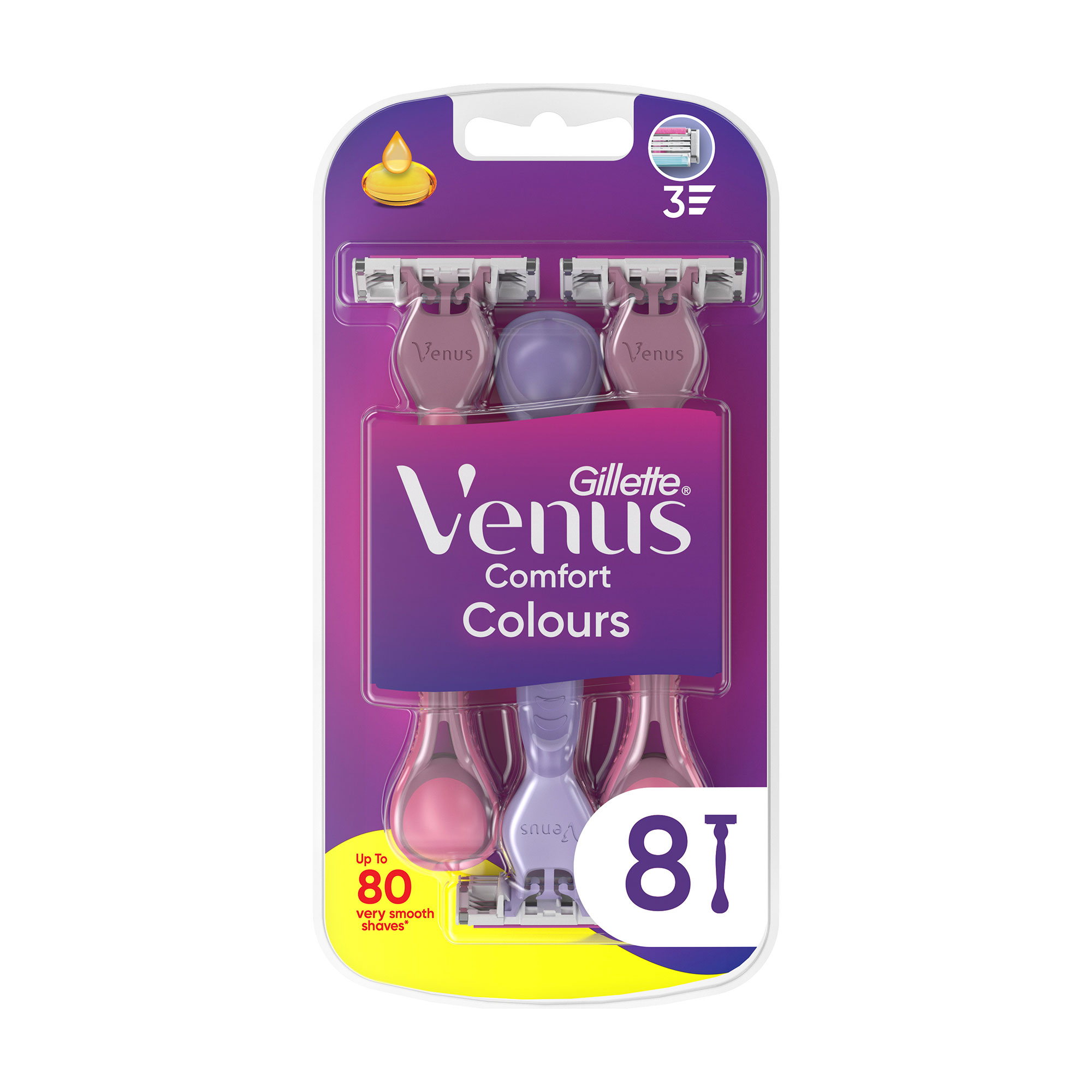 Одноразові станки для гоління Gillette Venus 3 Comfort Colours, 8 шт
Одноразові станки для гоління Gillette Venus 3 Comfort Colours, 8 шт