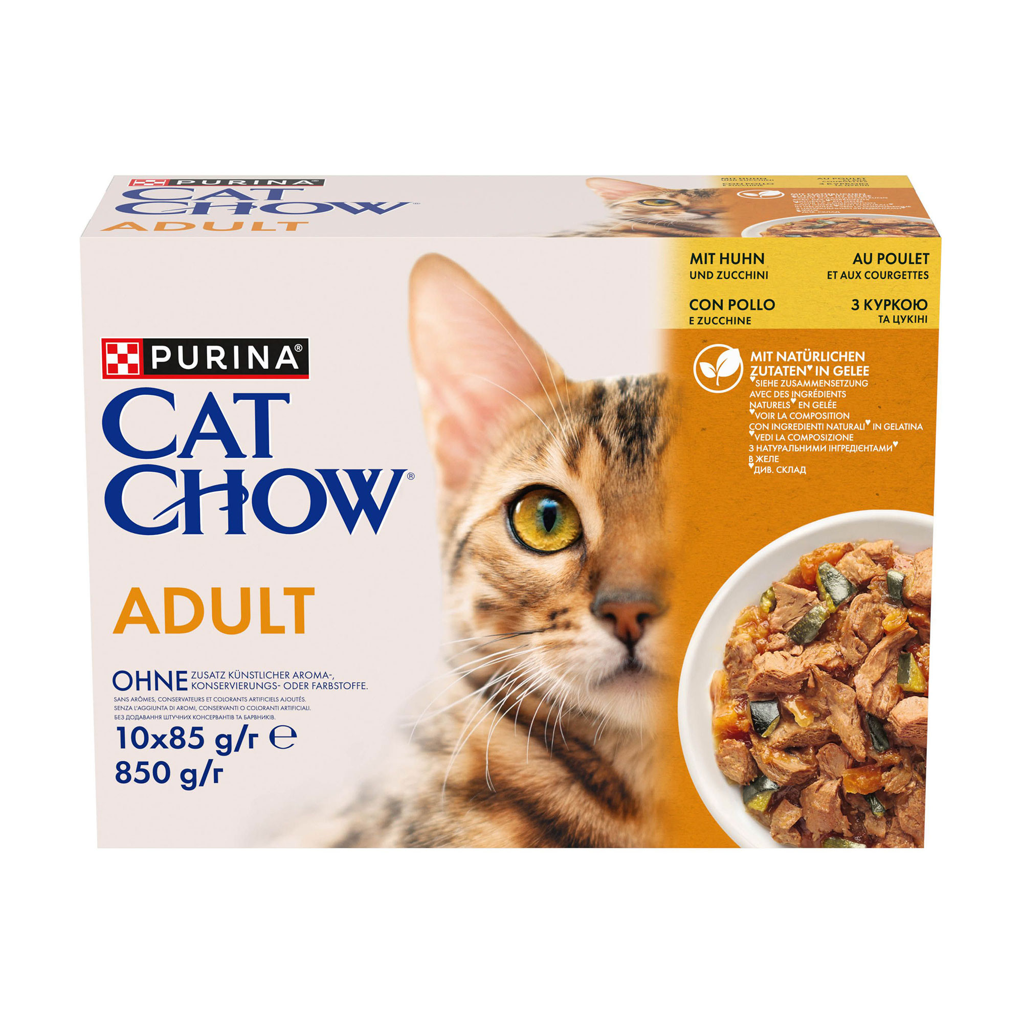 Вологий корм для дорослих котів Cat Chow Adult з куркою та цукіні, 10*85 г
Вологий корм для дорослих котів Cat Chow Adult з куркою та цукіні, 10*85 г