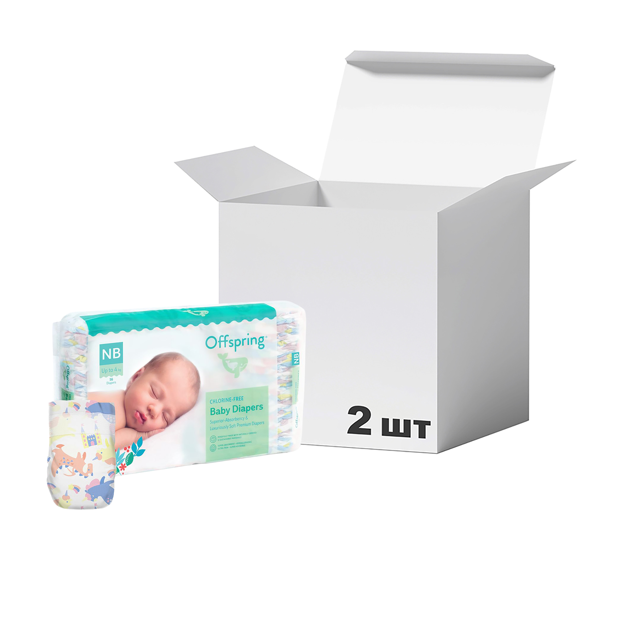 Упаковка підгузків Offspring FairyTale розмір NB (до 4 кг), 56 шт * 2 шт
Упаковка підгузків Offspring FairyTale розмір NB (до 4 кг), 56 шт * 2 шт