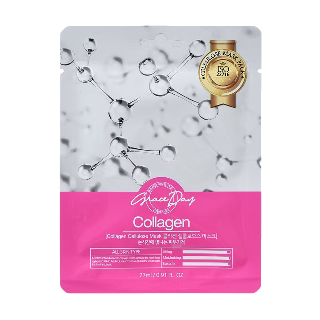 Тканинна маска для обличчя Grace Day Cellulose Mask з колагеном, 27 мл
Тканинна маска для обличчя Grace Day Cellulose Mask з колагеном, 27 мл