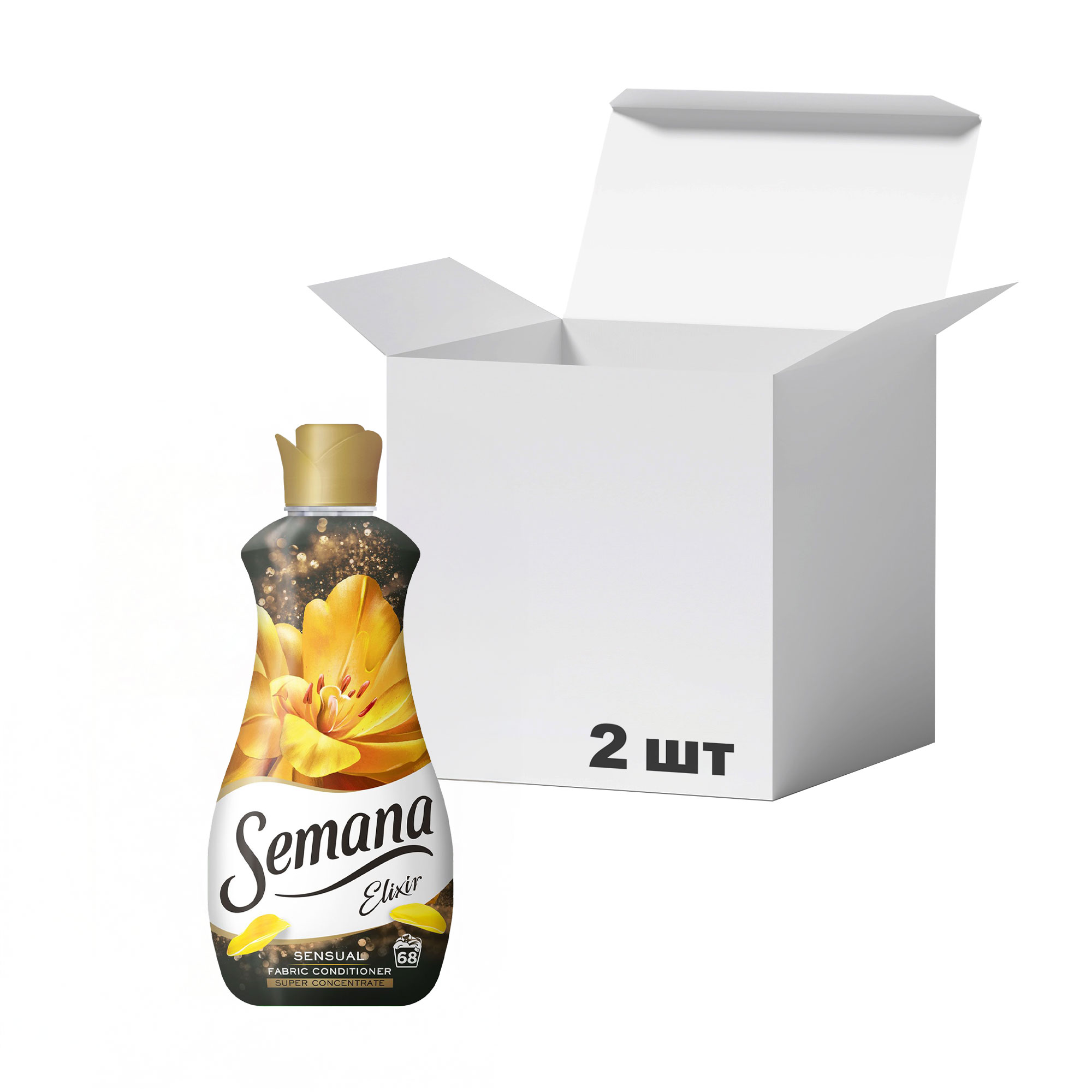 Упаковка кондиціонерів для білизни Semana Elixir Sensual, 68 циклів прання, 1.7 л * 2 шт
Упаковка кондиціонерів для білизни Semana Elixir Sensual, 68 циклів прання, 1.7 л * 2 шт