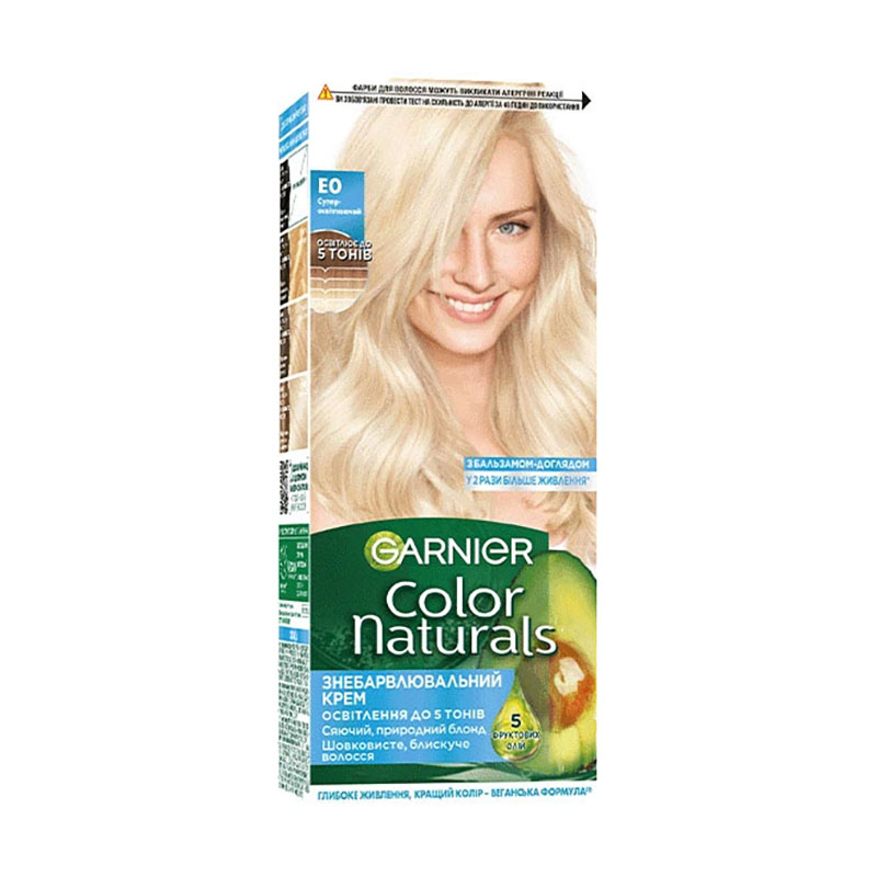 Стійка крем-фарба для волосся Garnier Color Naturals з п'ятьма оліями, Е0 Суперосвітлюючий, 110 мл
Стійка крем-фарба для волосся Garnier Color Naturals з п'ятьма оліями, Е0 Суперосвітлюючий, 110 мл