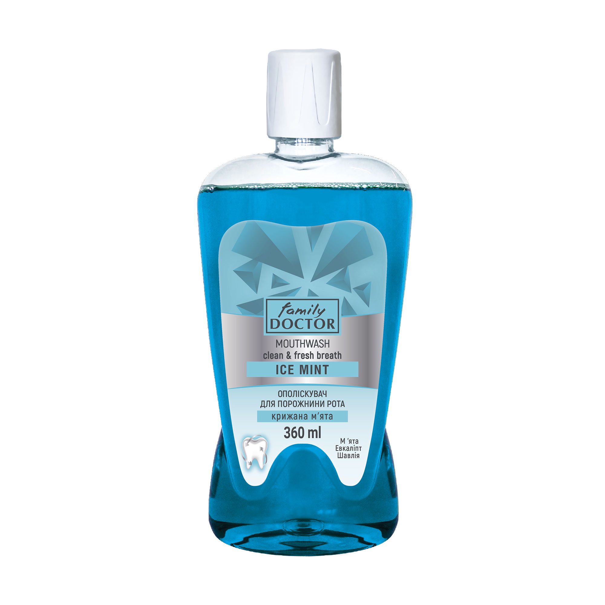 Ополіскувач для ротової порожнини Family Doctor Крижана м'ята, 360 мл
Ополіскувач для ротової порожнини Family Doctor Крижана м'ята, 360 мл