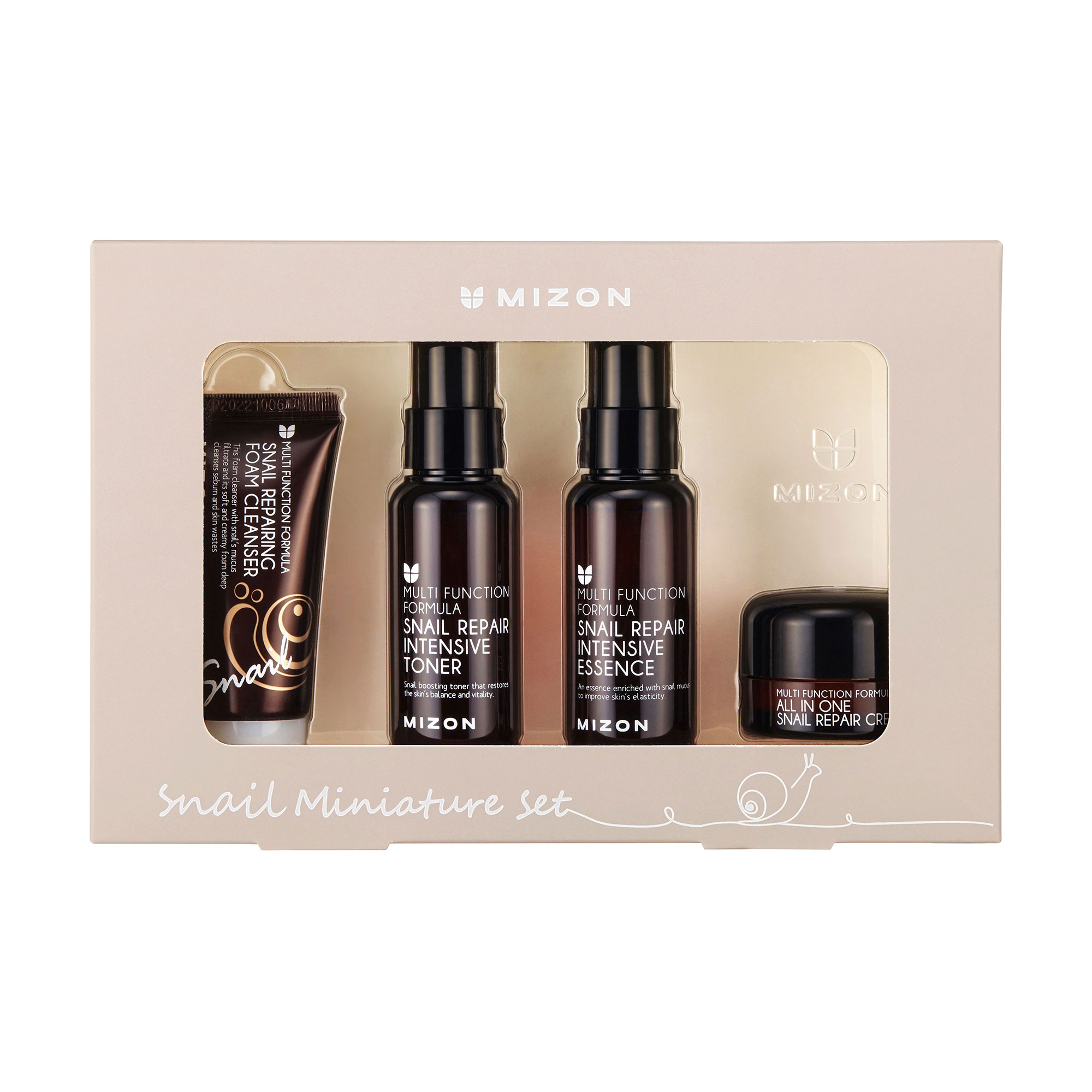 Набір для обличчя з муцином равлика Mizon Snail Miniature Set (пінка, 30 мл + тонер, 50 мл + есенція, 50 мл + крем для обличчя, 15 мл)
Набір для обличчя з муцином равлика Mizon Snail Miniature Set (пінка, 30 мл + тонер, 50 мл + есенція, 50 мл + крем для обличчя, 15 мл)