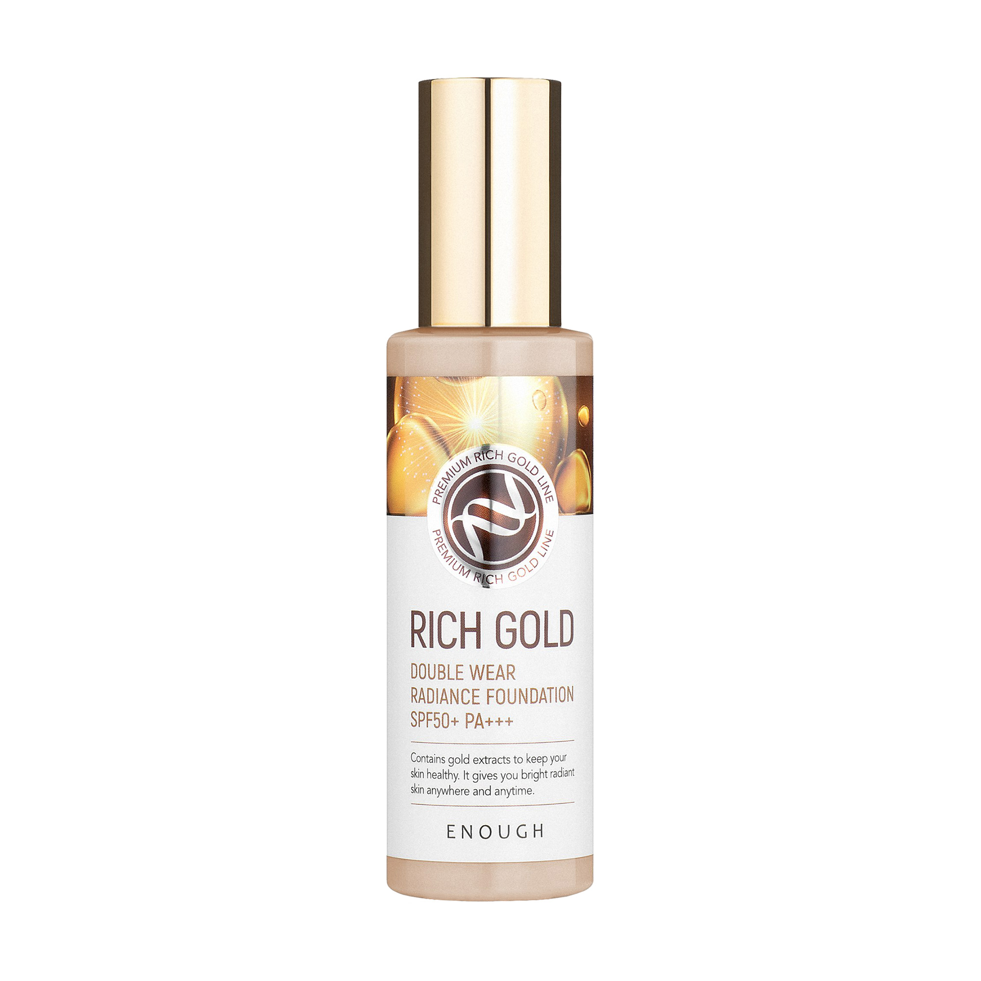 Сяюча тональна основа для обличчя Enough Rich Gold Double Wear Radiance Foundation SPF 50+ PA+++ з екстрактом золота, тон 21, 100 мл
Сяюча тональна основа для обличчя Enough Rich Gold Double Wear Radiance Foundation SPF 50+ PA+++ з екстрактом золота, тон 21, 100 мл
